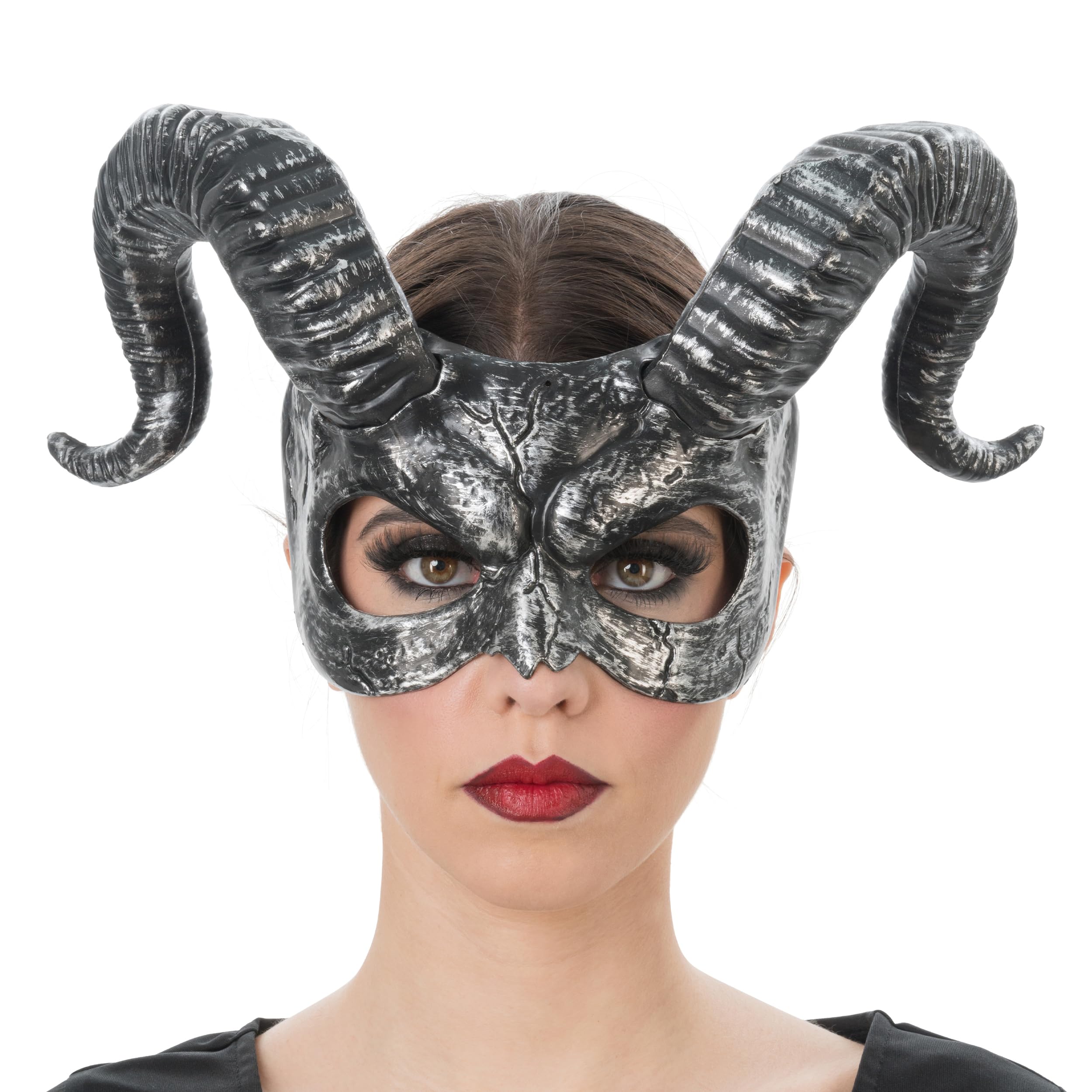 Chaks - Demon Mask with Horns, Silver Half Mask in Beast Look, Costume Accessories for Halloween and Carnival