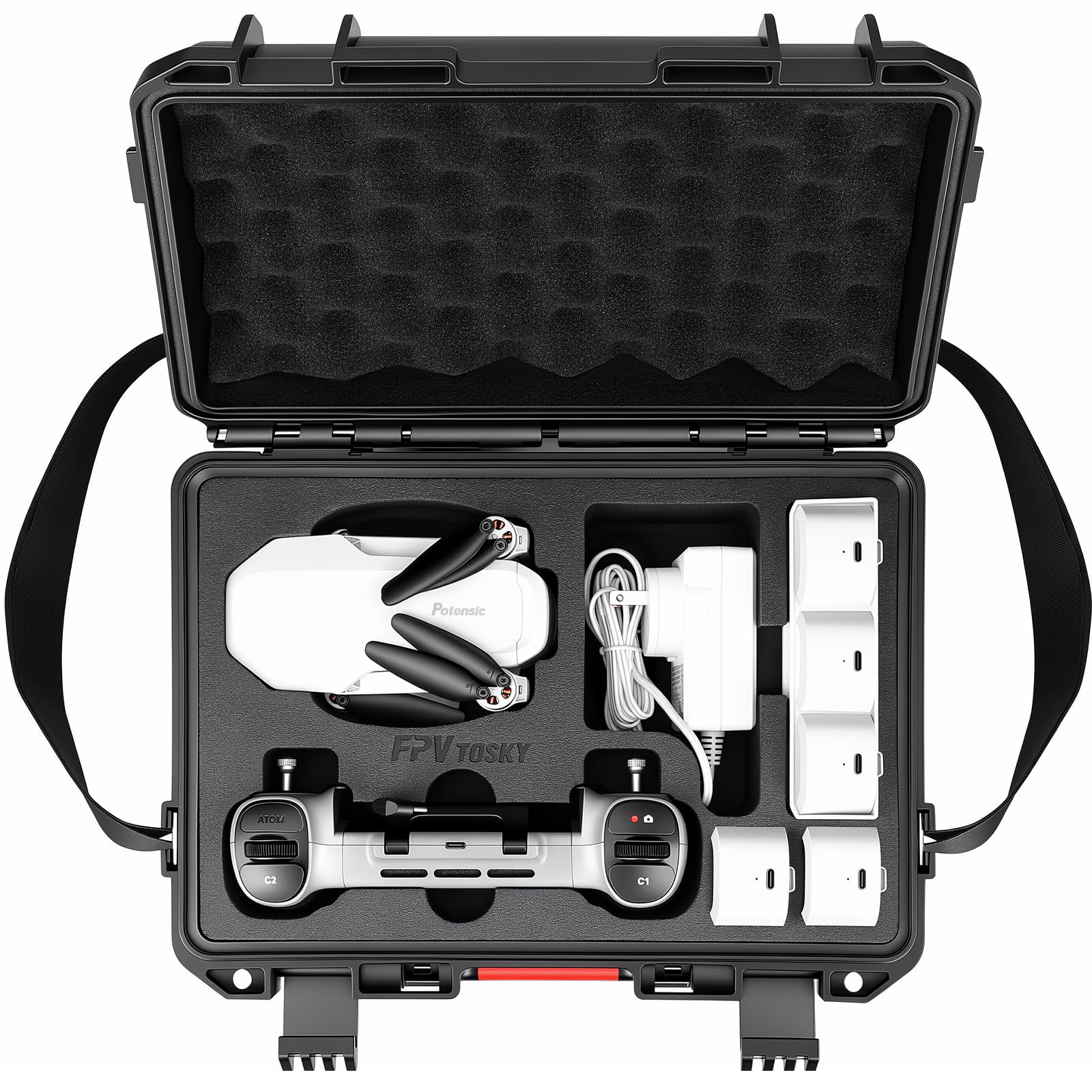 FPVtosky Hartschalenkoffer für Potensic Atom 2 / Atom Drohne, Aufbewahrungstasche für Atom/Atom 2/SE/3-Axis Fernbedienung, Batterien, Ladegerät und Zubehör (nur Koffer)