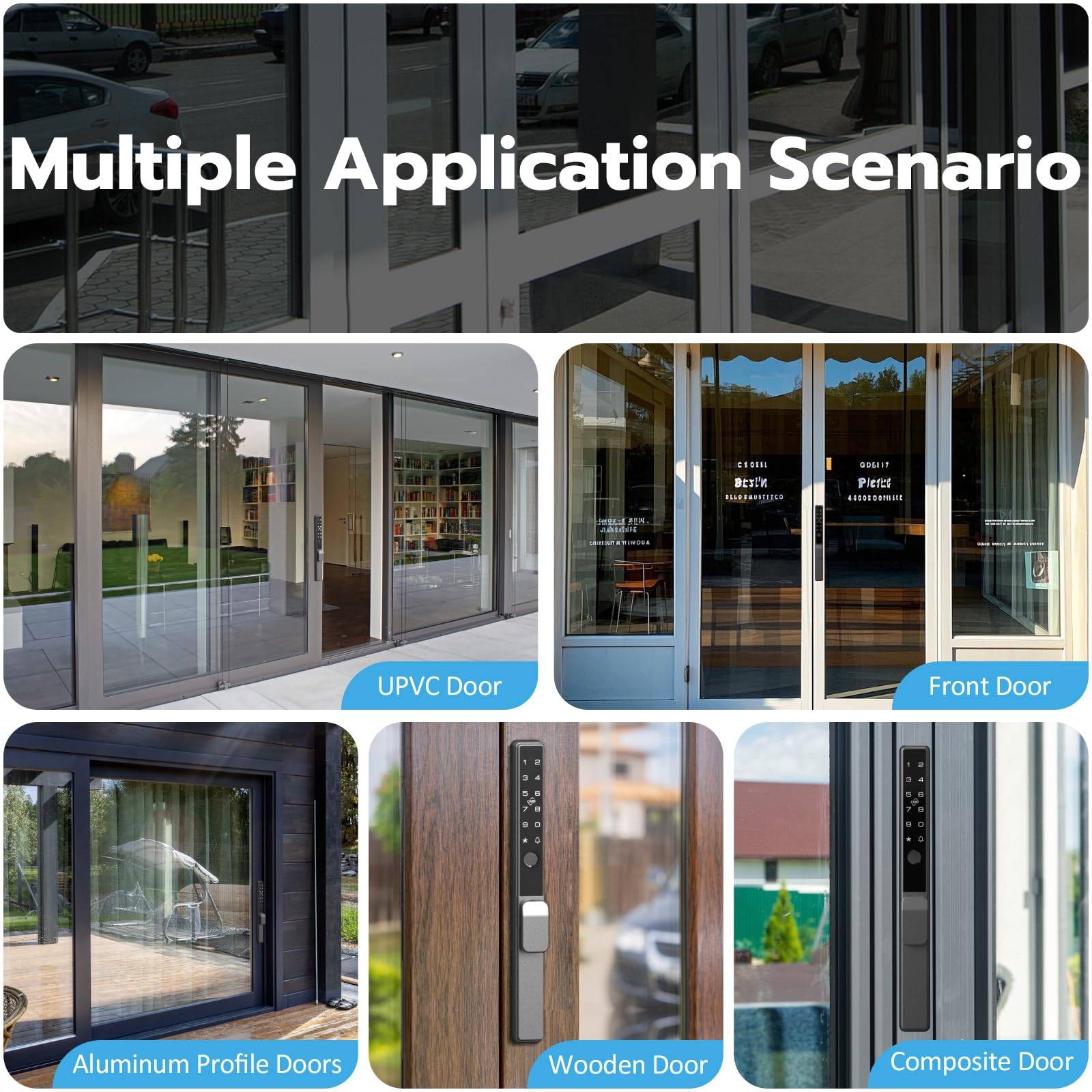 Eseesmart Cerradura de puerta corredera, cerradura de puerta inteligente con teclado RFID de huellas dactilares, control de aplicación Bluetooth, código digital biométrico electrónico, puerta de patio