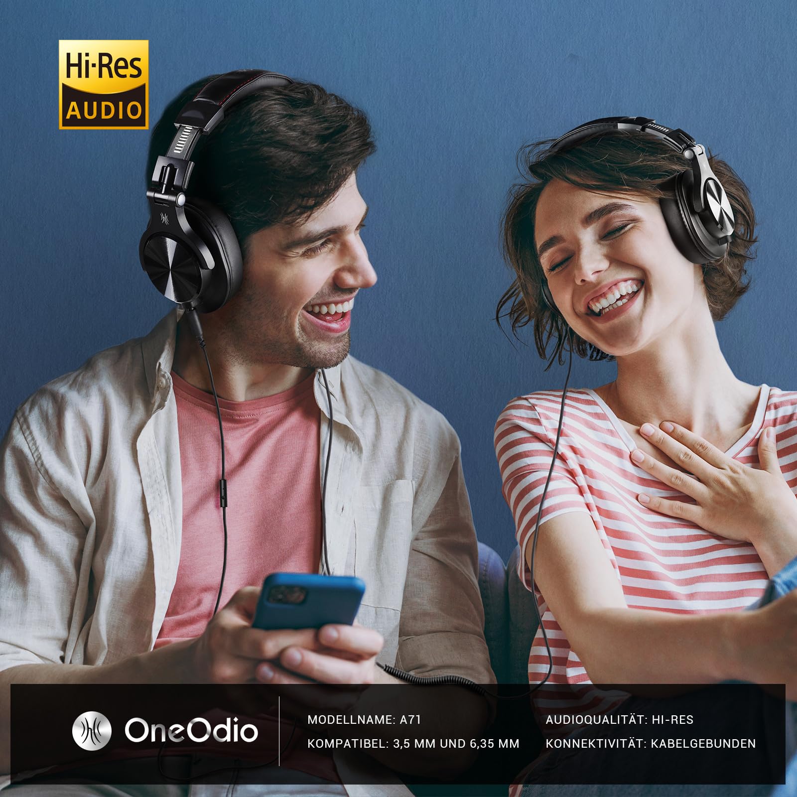 OneOdio Kopfhörer Over Ear, DJ Kopfhörer mit Kabel, Professionell Geschlossener Studio HiFi Kopfhörer mit Share Port für E-Drum Piano Gitarre AMP Recording Monitoring