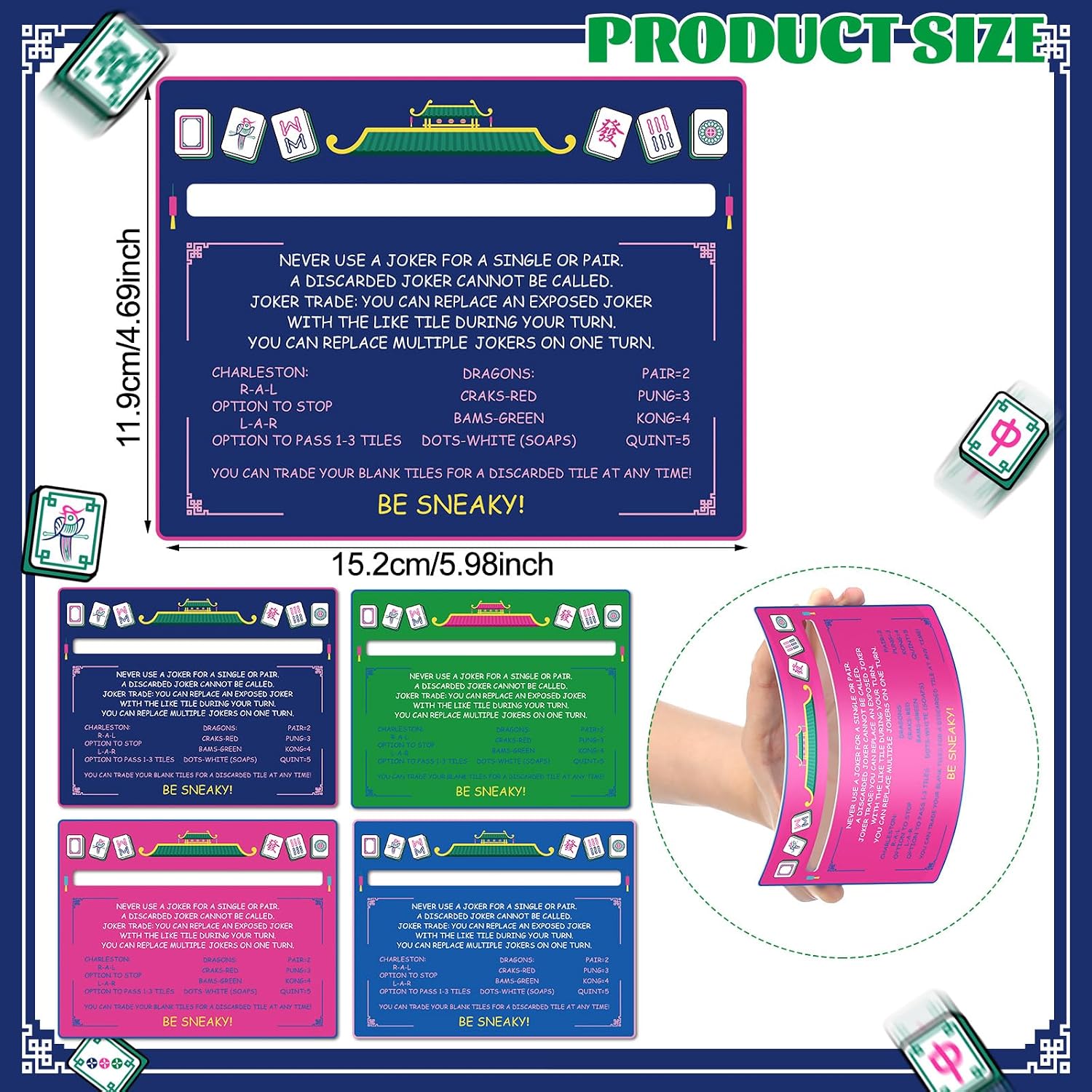 Faccito 4 Pcs Mahjong Line Reader with Rules, Colorful Cards Helper image 2