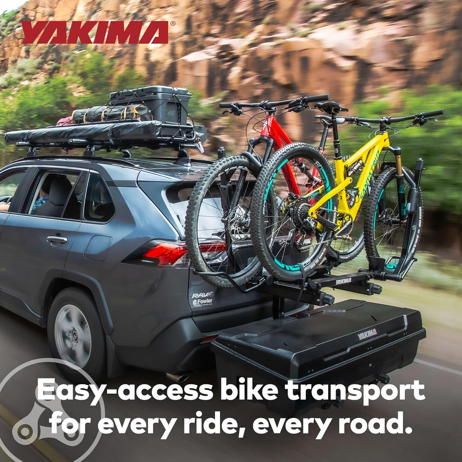 Yakima EXO SwingBase 2 Inch Hitch Base Rack Storage System with EXO DoubleUp 2 Bike Carrier for Trucks