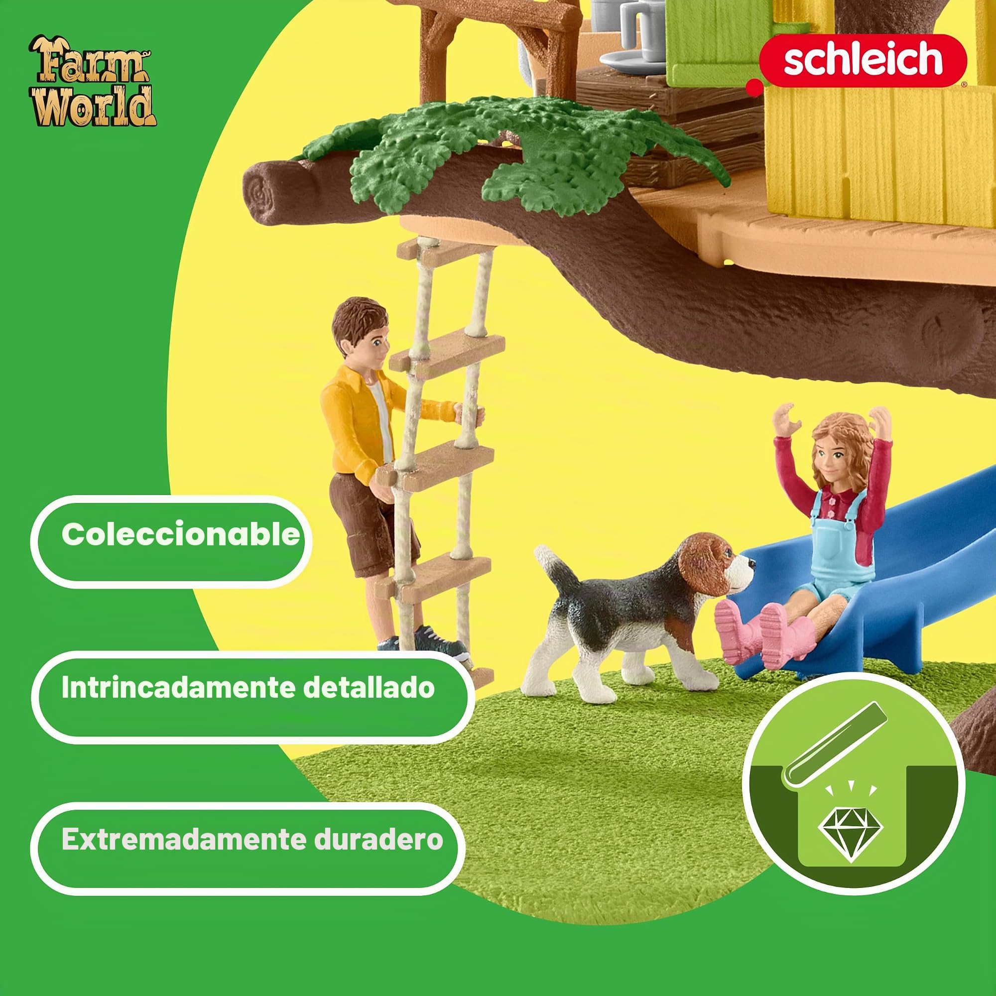 Schleich Farm World 42408 — Set de Aventuras en la Granja de Juguete, 60 Piezas — Casa de Árbol con Columpio de Neumático, 2 Figuras de Niños y Animales — Juguetes para Niños de 3 Años o Más | Spielset ab 3 Jahren | Set mit Figuren, vielen Funktionen und