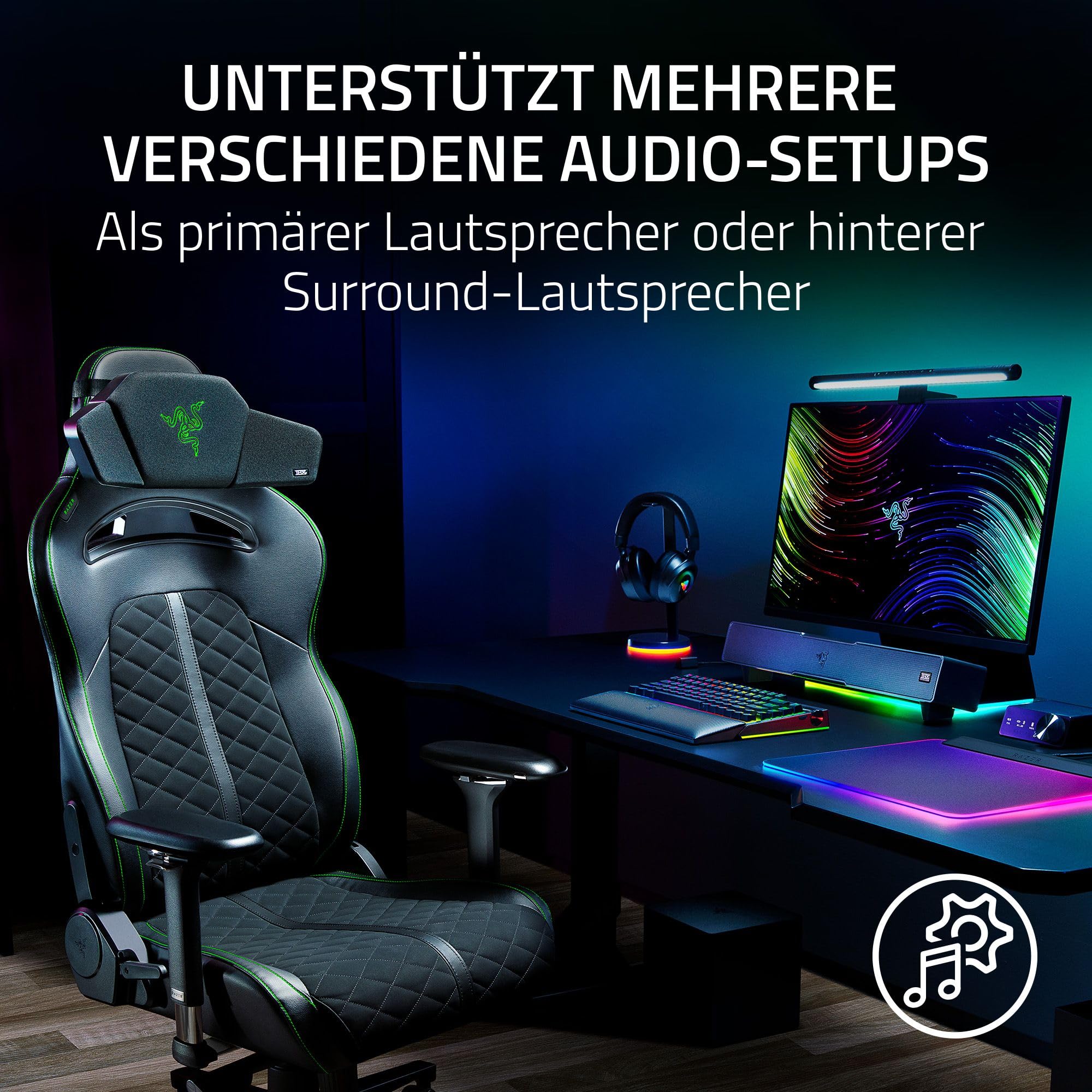 Razer Clio - THX Spatial Audio-fähiges kabelloses Lautsprecherkopfkissen (gepolsterte Auflage, 43mm Full Range Treiber, HyperSpeed Wireless und Bluetooth, 14 Std Akkulaufzeit) Schwarz