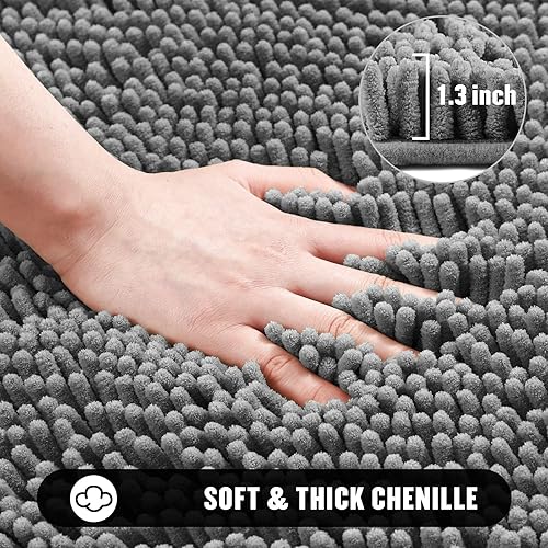 Miniatura 4 de MitoVilla Alfombras de baño de felpilla suave, antideslizante, gruesa y lavable, alfombra de baño de ducha moderna y absorbente, 17 x 24 pulgadas