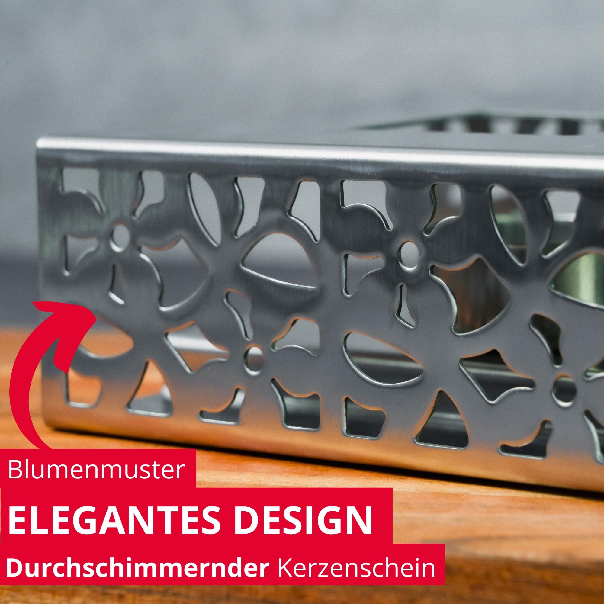 Westmark Speisenwärmer – Hochwertige Wärme-Platte zum Warmhalten von Speisen am Tisch mit zwei Teelichtern, 240 x 120 x 52 mm – rostfreier Edelstahl, Silber
