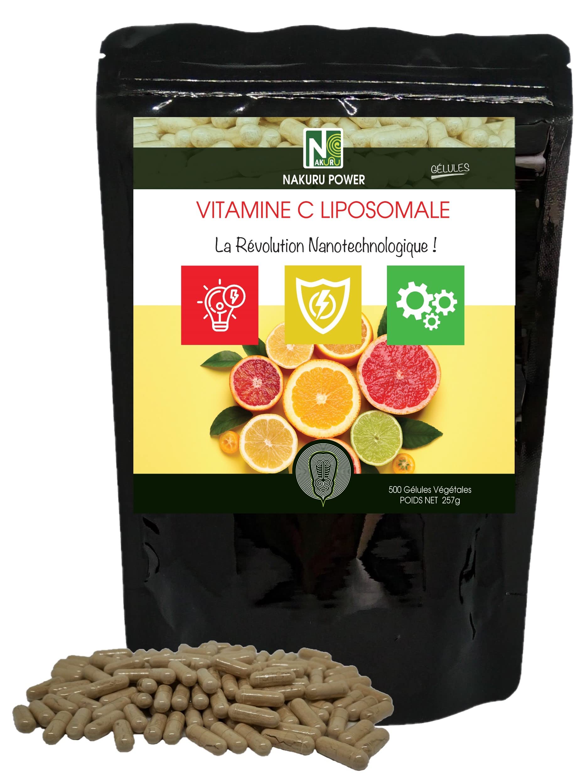 NAKURU | Vitamine C Liposomale | NAKURU Power | Fabriqué en France | "La Révolution Nanotechnologique !" | (500 Gélules Végétales de 514mg / Poids Net: 257g)