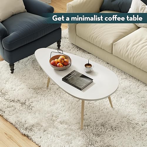 Miniatura 8 de SAYGOER Mesa de Centro Moderna Blanca Ovalada Mesas de Centro para Sala de Estar Mesa Central Simple para Espacios Pequeños Hogar Oficina Fácil