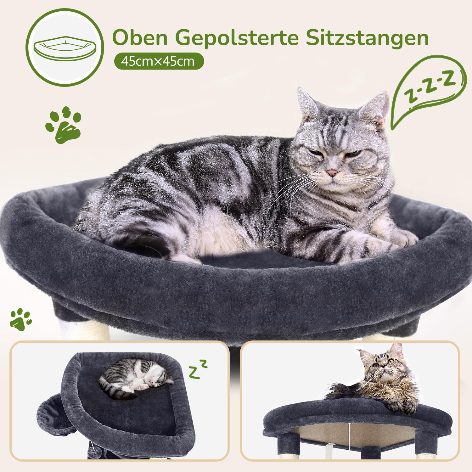 Globlazer Kratzbaum Große, Kratzbaum Stabil Passform Ecke mit Groß Katzenhaus 90° Sektor Gepolsterte Plattform Hängematte Weich Korb, Katzenbaum hoch 130 cm für Mehrere Groß Katzen (C51, Dunkelgrau)