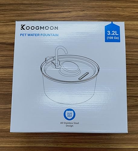 Miniatura 9 de KOOGMOON Fuente de agua de acero inoxidable de 108 onzas para gatos, con ventana de nivel de agua, forma hemisférica, multifiltro, bomba silenciosa,