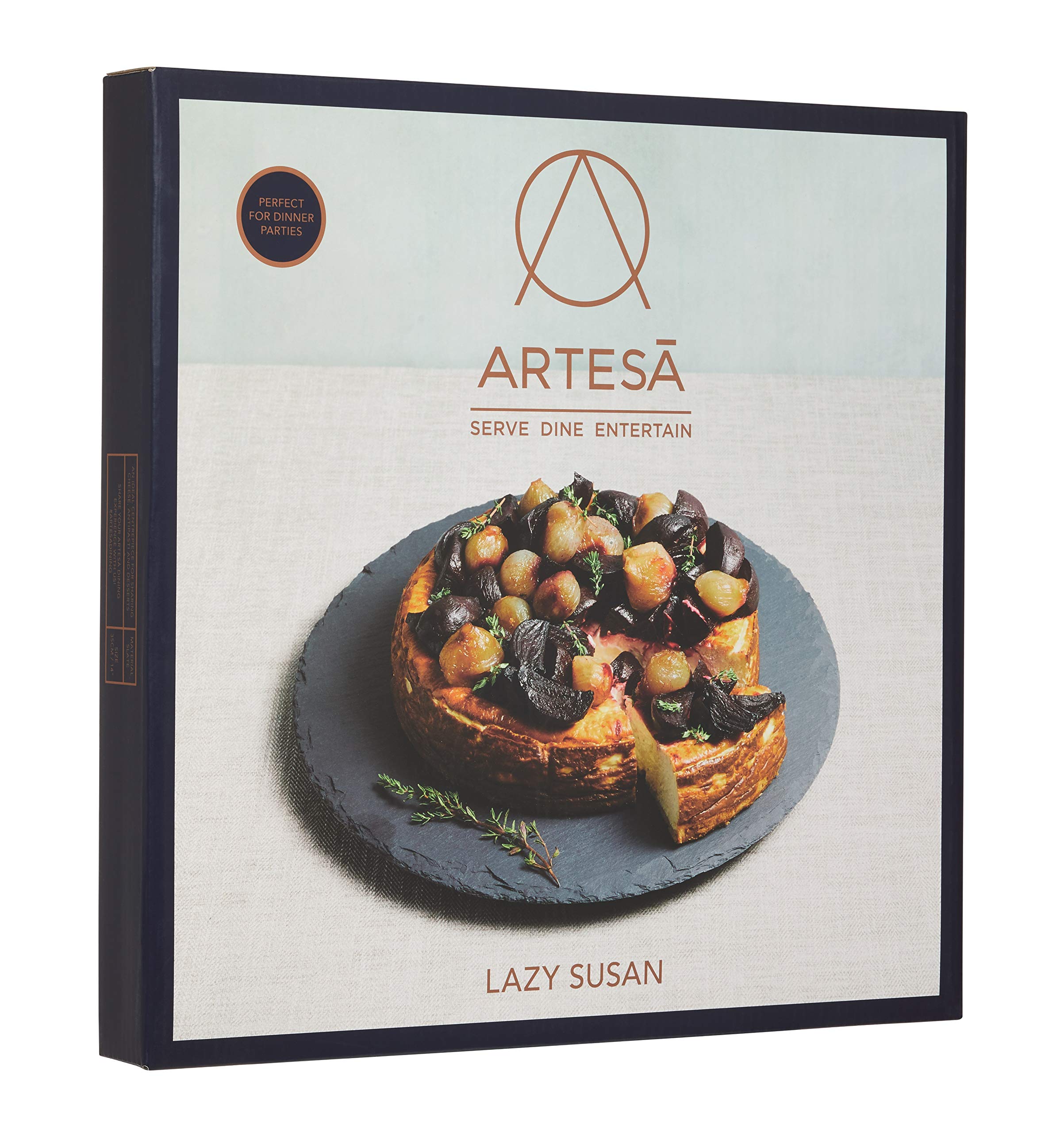 Artesa Lazy Susan mit großem Schiefer-Drehteller dreht sich um 360 Grad, kann mit Kreide auf der Schiefertafel geschrieben werden, ideal für Dinnerpartys, 1 Stück, Schwarz