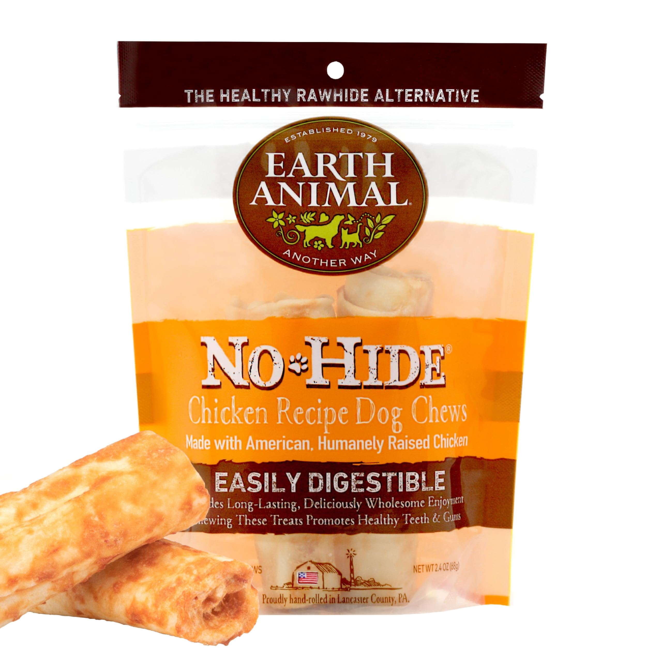 Earth Animal No Hide Golosinas Masticables Pequeñas con Sabor a Pollo, Alternativa Natural al Cuero Crudo | Golosinas para Perros Pequeños (1 Paquete)