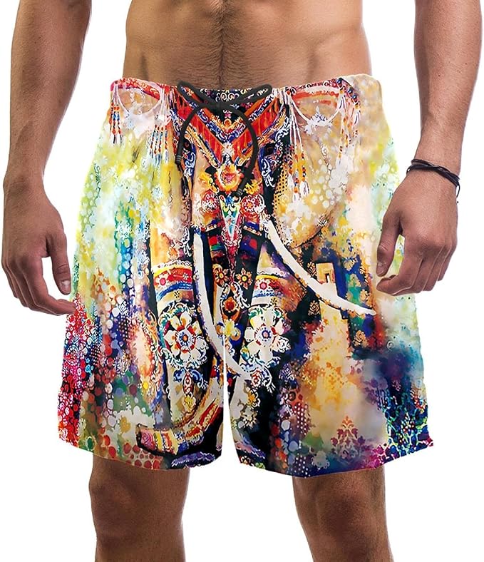 Beach Shorts Quick Dry Mens Shorts,Exotic Colorful Elephant Animal