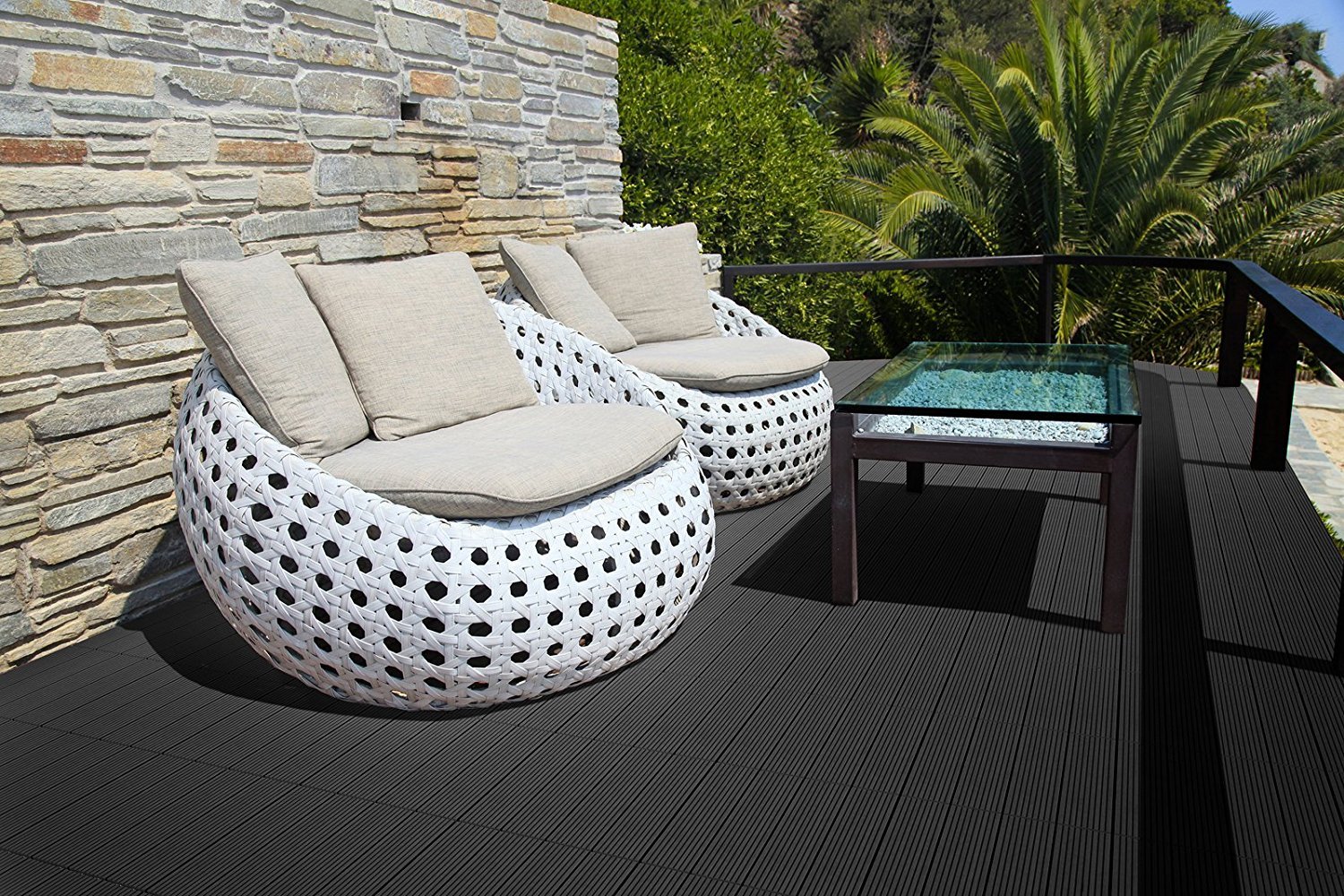 SAM WPC Fliesen, 30x30 cm, Anthrazit, 11er Spar Set für 1m², Garten klick-Fliese, Bodenbelag mit Drainage