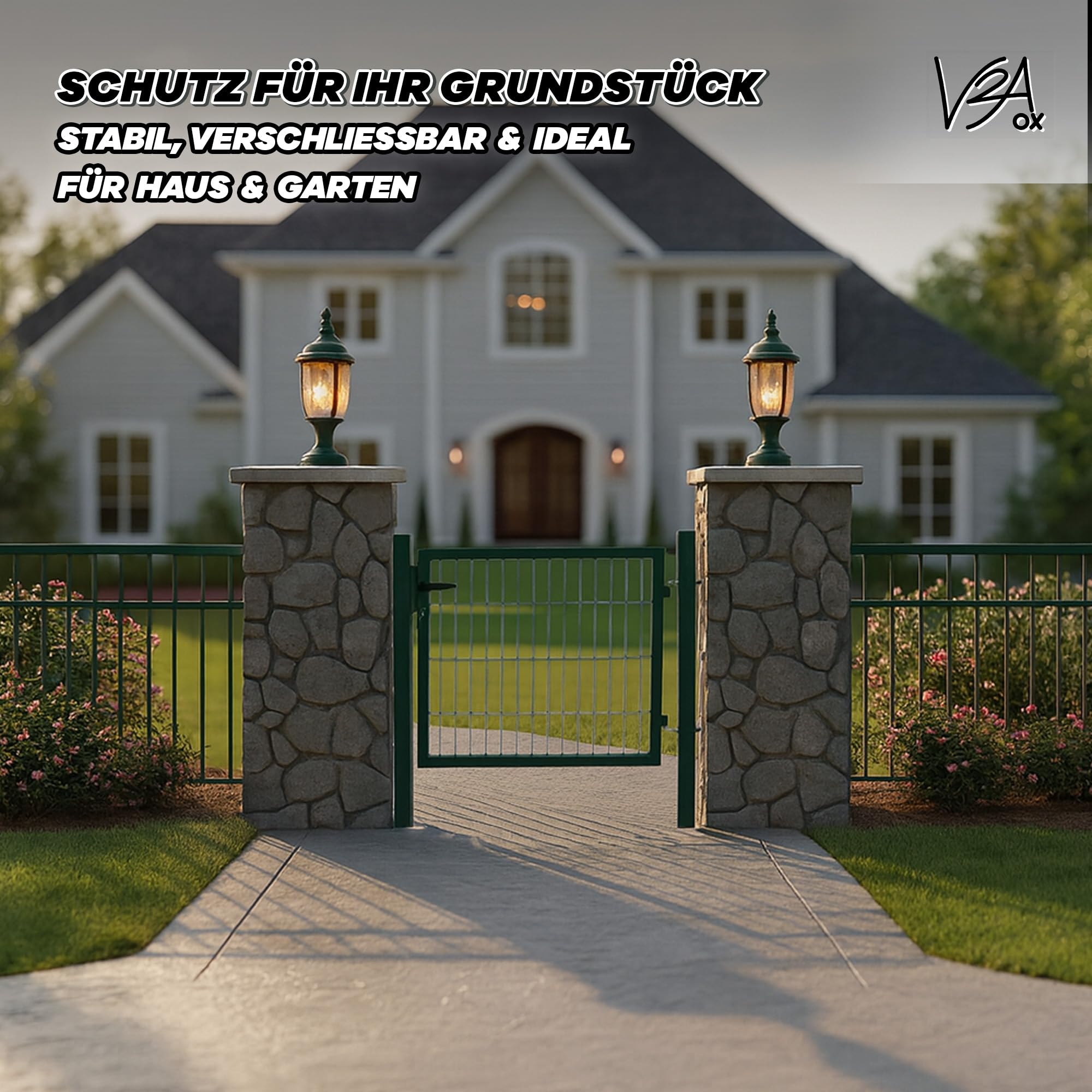 Gartentor Tor für Gartenzaun Zaun 80 cm hoch Gartentür aus Metall für Stabmattenzaun Abschließbar inkl. Pfosten Grün