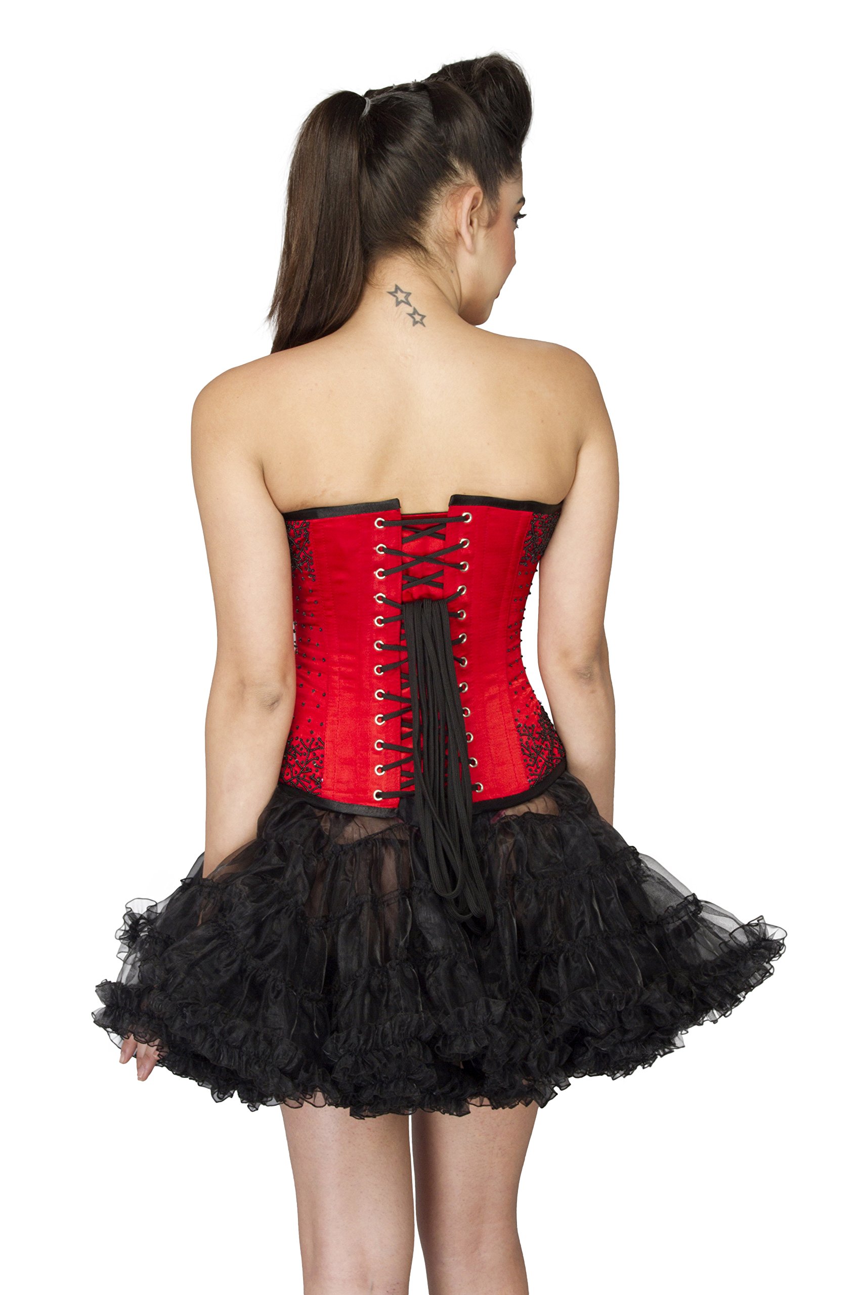 Red Satin Black Sequin Plus Size Overbust Corset Waist Training Basque Top