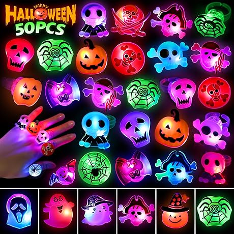 Halloween Light Up Rings for Kids - Bulk Halloween Toys & Party Favors (50PCS)