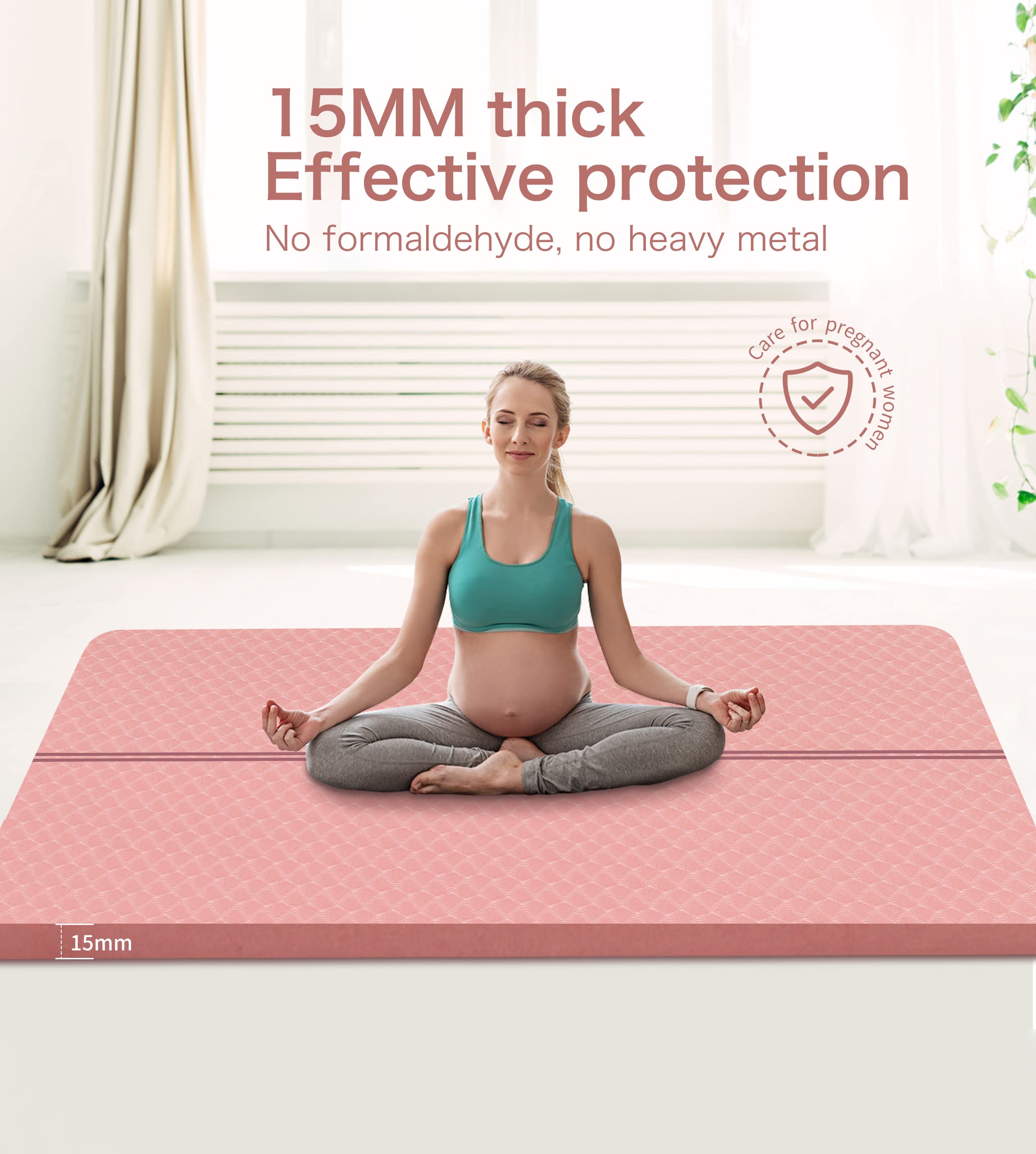 nuveti Große Trainingsmatte – 15 mm dicke Yogamatte, Workout-Matte für Fitness, Yoga, Pilates, Dehnungs- und Bodenübungen für Damen und Herren, mit Tragetasche und Tragetasche und Klettverschluss