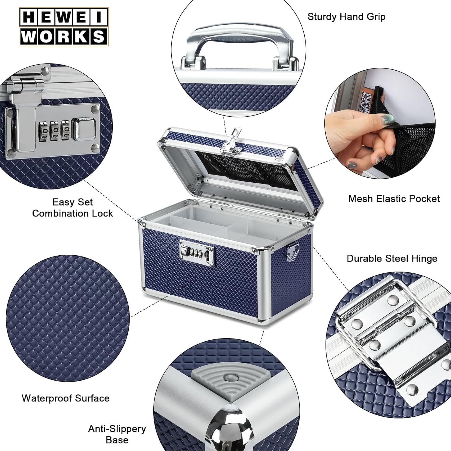 Storage Lock Box with Combination code, Lockable Medicine Storage Case, Empty First Aid Box, Security Lock Box, Multipurpose Lockbox for Home and Outdoor Use (Blue, Small)