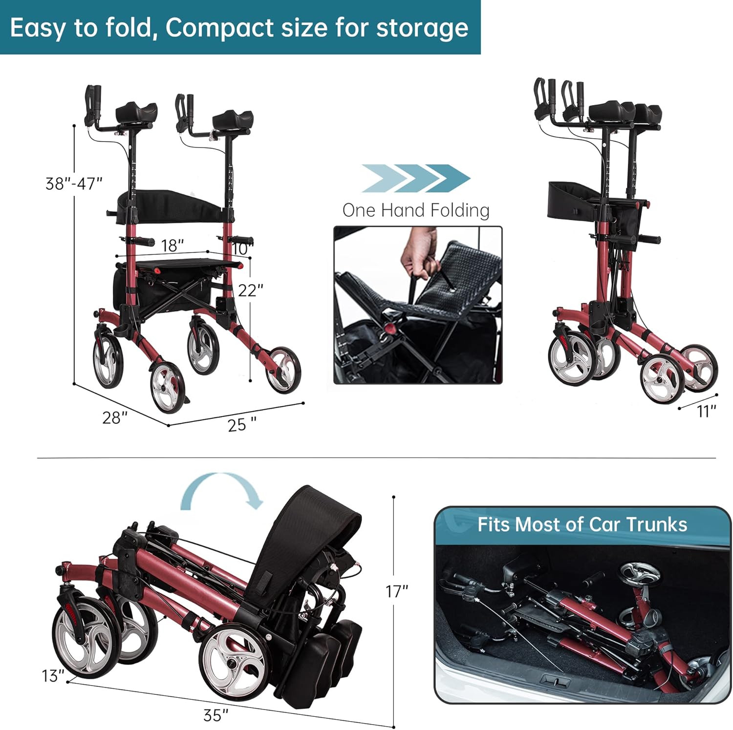 ELENKER Upright Rollator Walker with 10” Front Wheels, Seat and Armrest