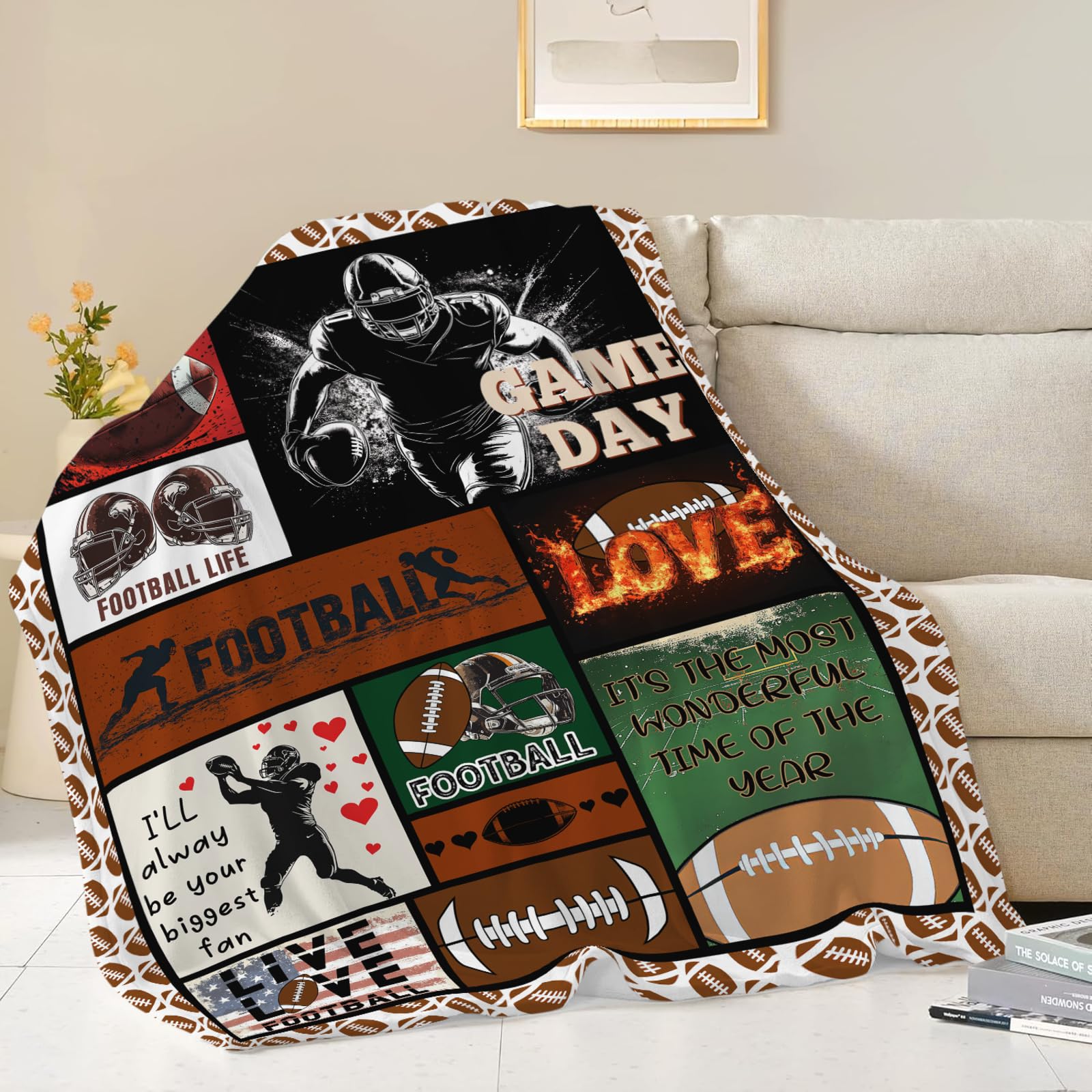 Football Blanket Sports Football Throw Blanket Gifts for Player Kids Girls Boys Adults Women Man Super Soft Cozy Plush Fluffy Fuzzy Fleece Blanket Decor 50''X60''