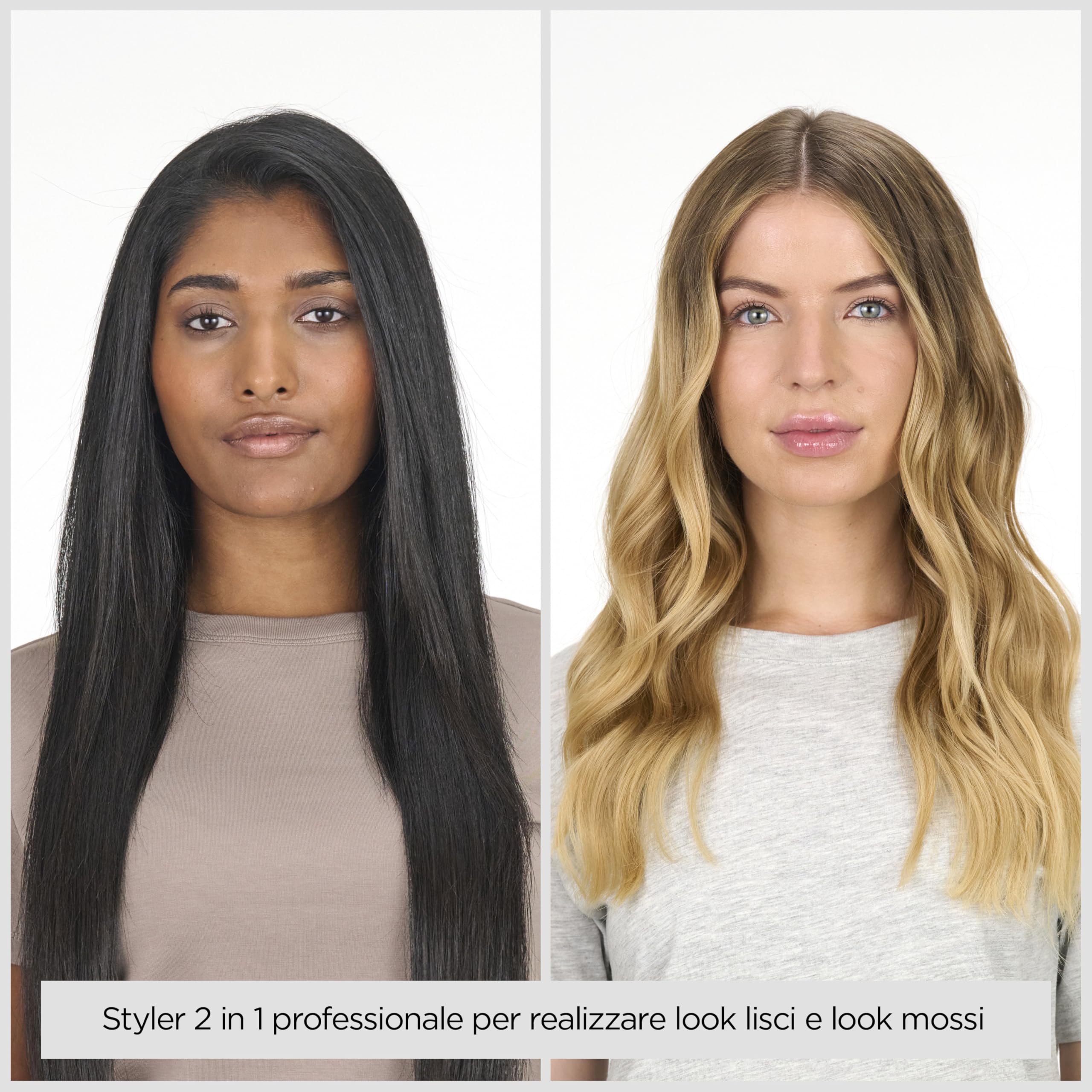 BaByliss Piastra Capelli Straight And Curl Brilliance, Piastre in Titanio, Funzione anti-crespo, riscaldamento in 15sec, Design esterno curvo in acciaio, 5 temperature fino a 235°C, ST482E