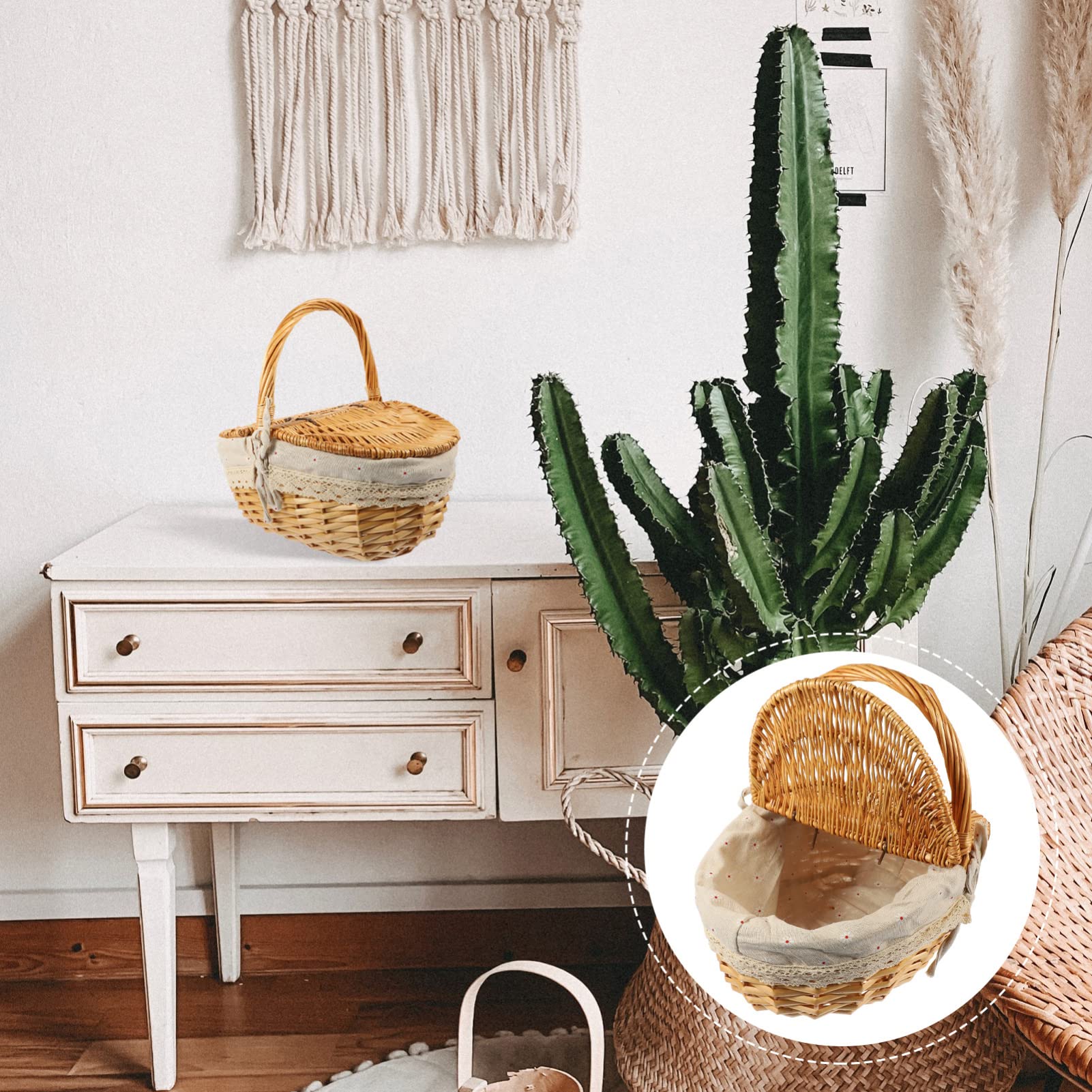 Toddmomy Flechtkorb Mit Deckel Und Griff Rattan Picknickkorb 13.8X9.8X6.7 Zoll Vielseitiger Aufbewahrungskorb Für Obst Brot Und Haushaltsgegenstände Ideal Für Picknick Und Garten