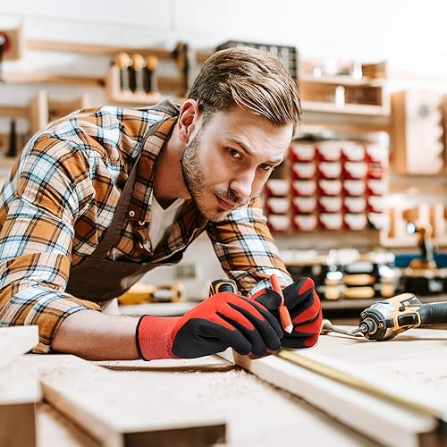 Miniatura 10 de COOLJOB Guantes de trabajo de seguridad de nitrilo de microespuma con dedos para pantalla táctil, 6 pares de guantes de trabajo ligeros para manos