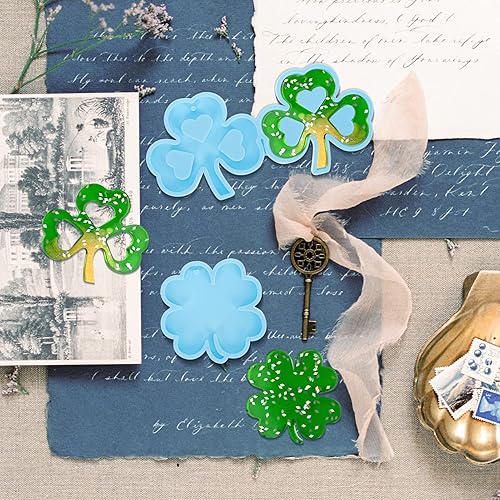 Miniatura 4 de ABOOFAN 2 moldes de silicona para trébol de cuatro hojas, molde de resina de trébol del día de San Patricio, llavero, moldes de resina epoxi con