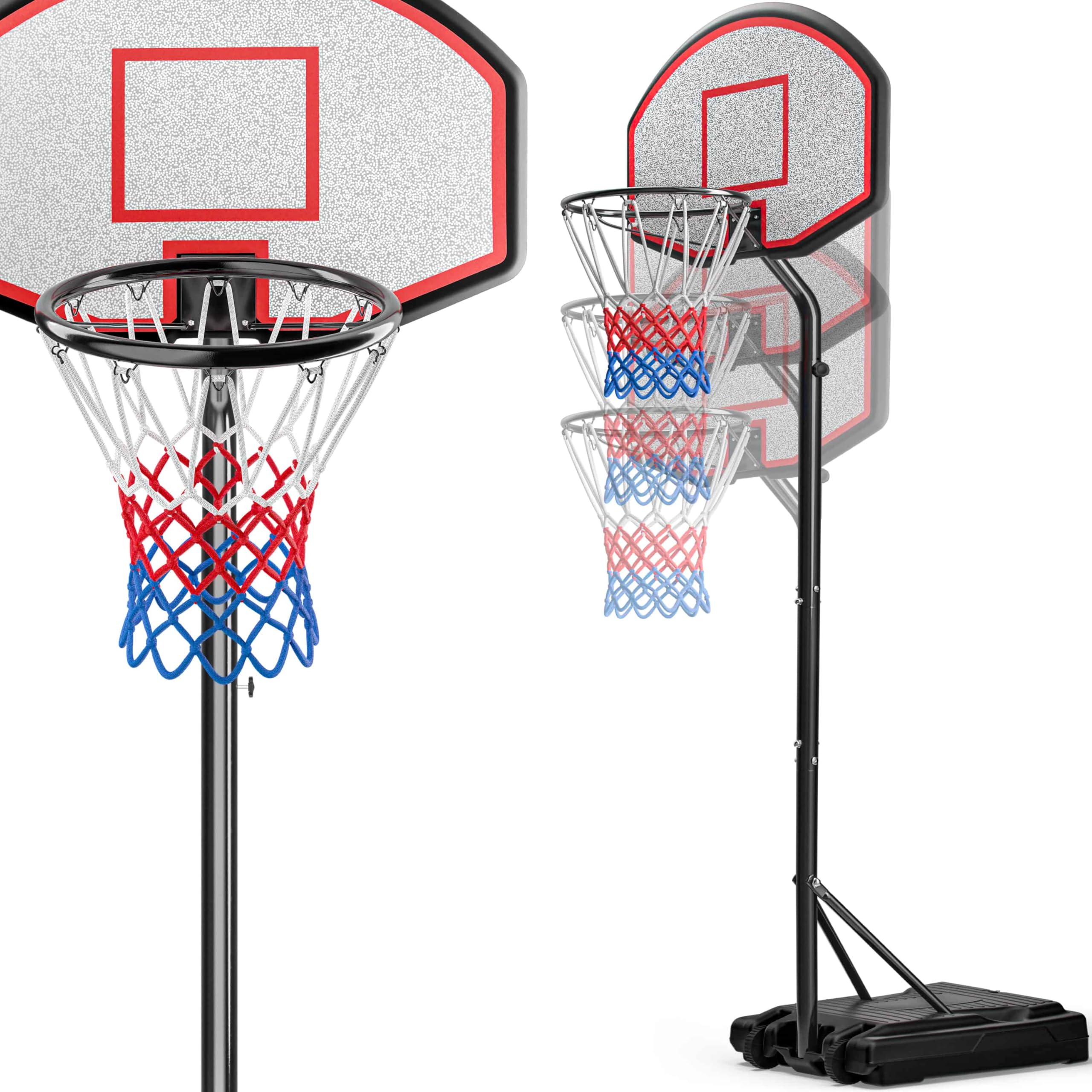 DEUBA® Basketballkorb Outdoor Indoor mit Ständer höhenverstellbar 205- max. 305cm rollbar 70kg Standfuß Kinder Erwachsene Basketball Hoop Stand