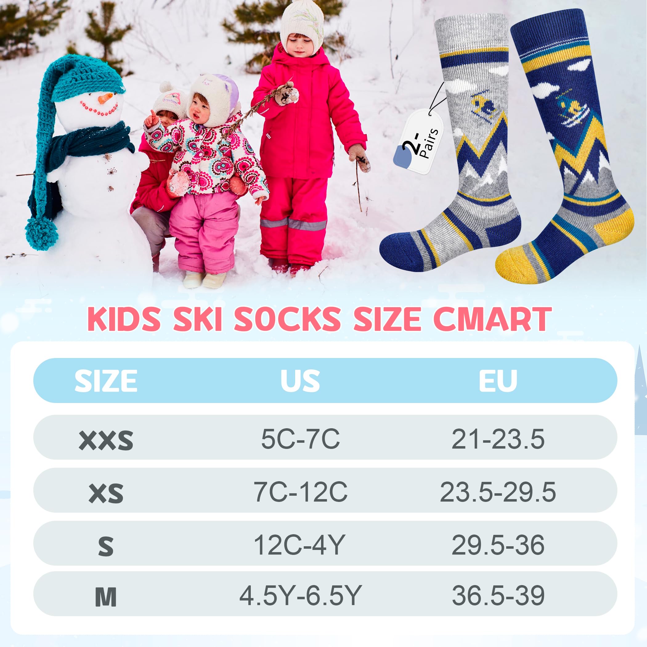 unenow Calcetines térmicos de lana merino para niños, 2 pares de calcetines térmicos de invierno para snowboard para niños y niñas