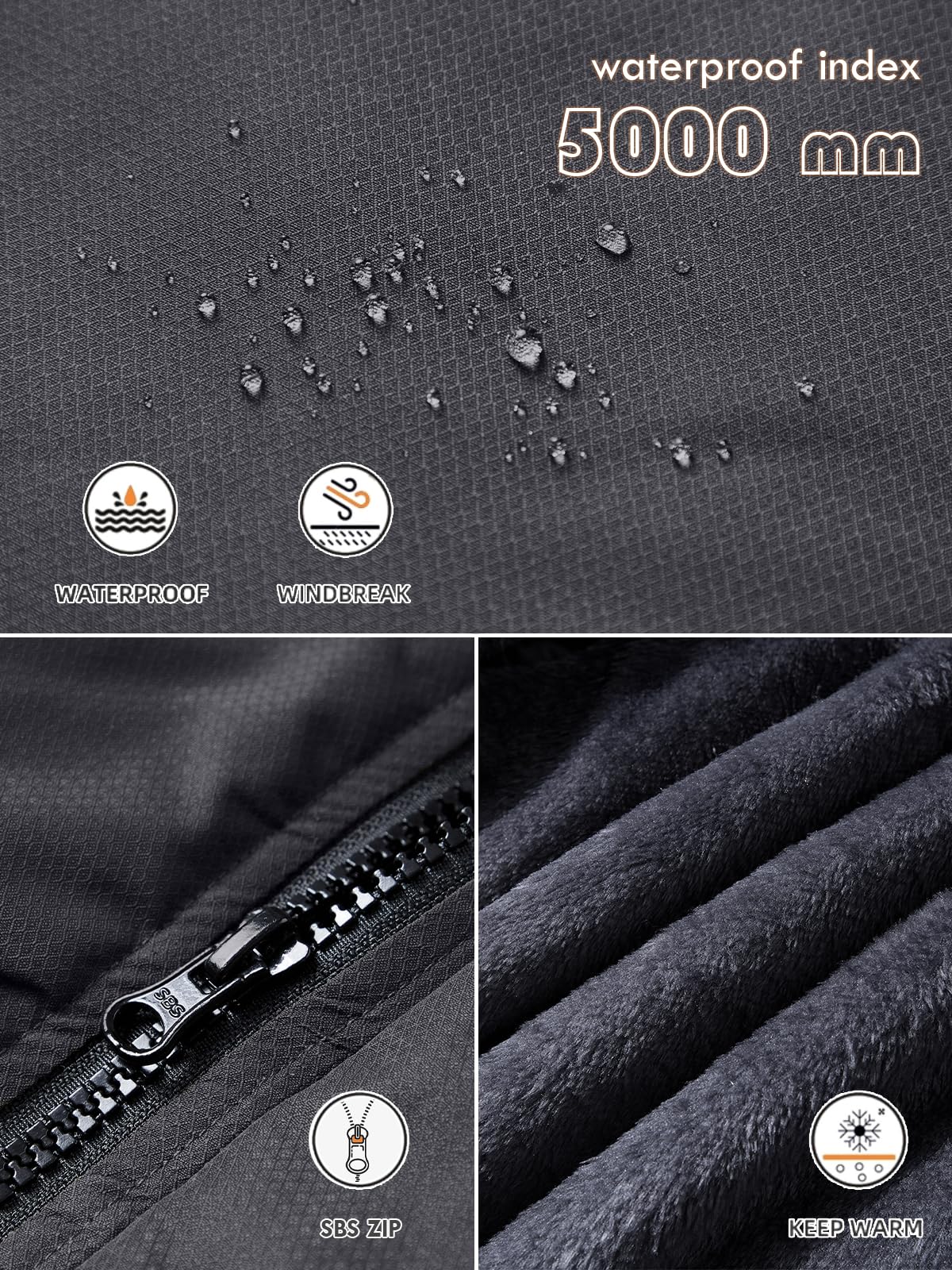 Tansozer Uomo Impermeabile Giacca Invernale Antivento caldo Sci Cappotto in Pile con Cappuccio Rimovibile