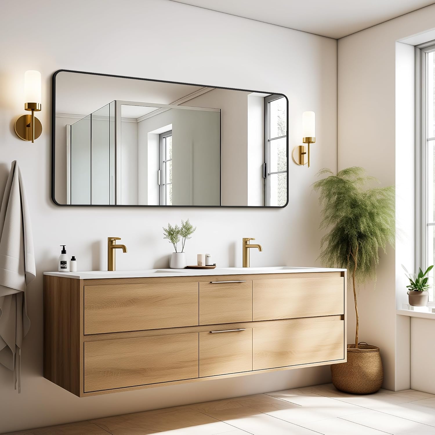Bathroom Vanity Mirror for Wall, 60"x30" Wall Mounted Bathroom Mirror for Over Sink with Sturdy Metal Frame, Vertical or Horizontal, Living Room, Bedroom, Entryway(Black)