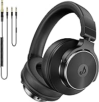 Rumoon Wired Over-Ear Studio DJ Headphones with 50mm Neodymium Drivers, 1/4" to 3.5mm Jack for Mixing, Guitar, Podcast, Piano (Black)