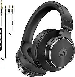 Fones de ouvido para DJ, monitor de estúdio e mixagem de DJ estéreo, drivers de neodímio de 50 mm e conector de 1/4 a 3,5 mm para gravação de computador AMP, podcast, teclado, guitarra, laptop