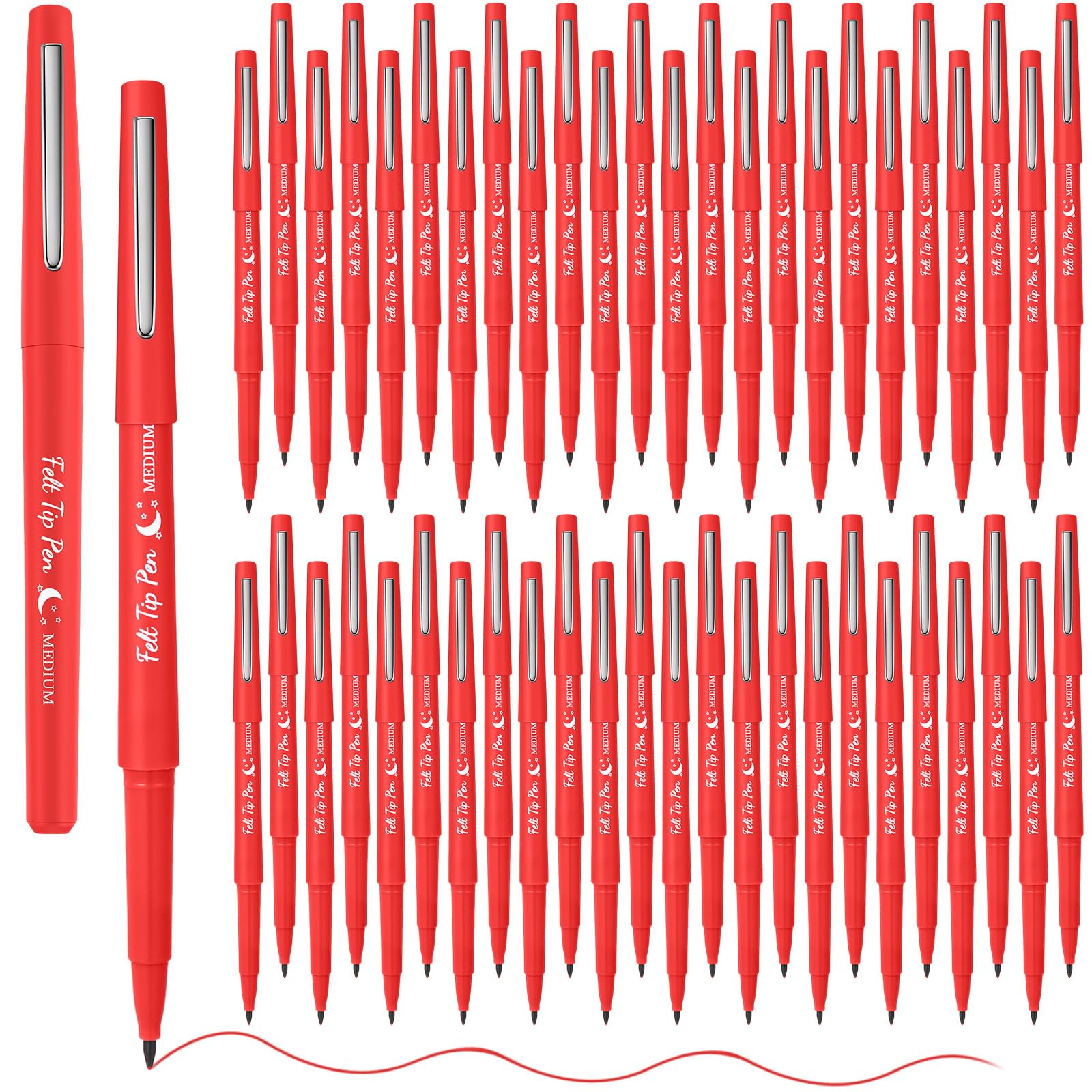 Fuyoooo 50 Pcs Felt Tip Pens Bulk Medium Point 0.7mm Marker Pen Fine Point Felt Fineliner Planner Marker for Journaling, Note Taking, Planner(Red)