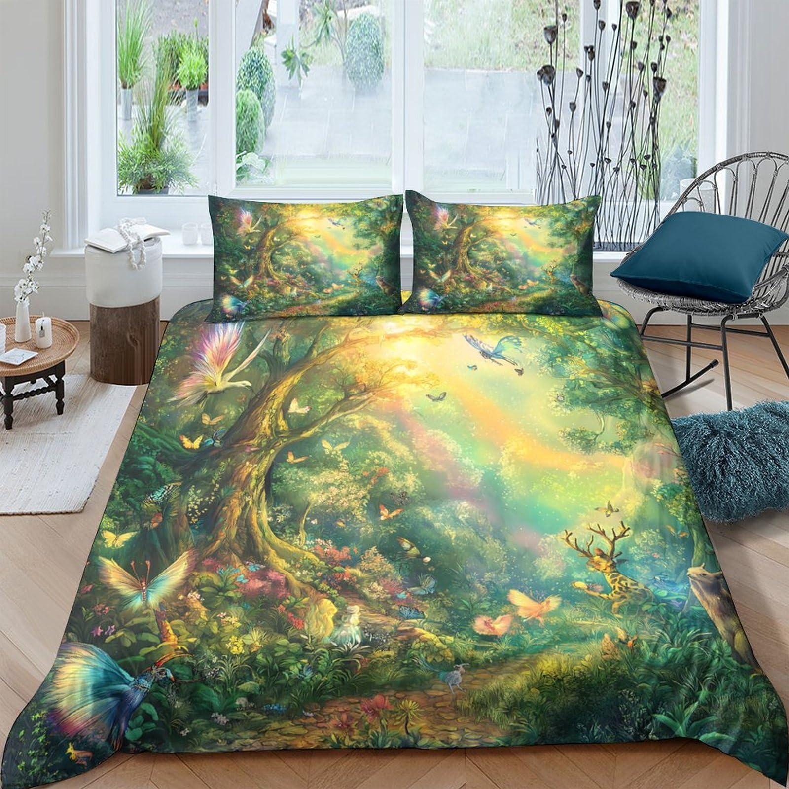 Ctjqhvkz Style-5 3D Printed Enchanted Forest Fitted Sheet Microfiber Soft Breathable Fairy Woodland Mattress Cover For Bedroom Home Decor Single（135X200cm）