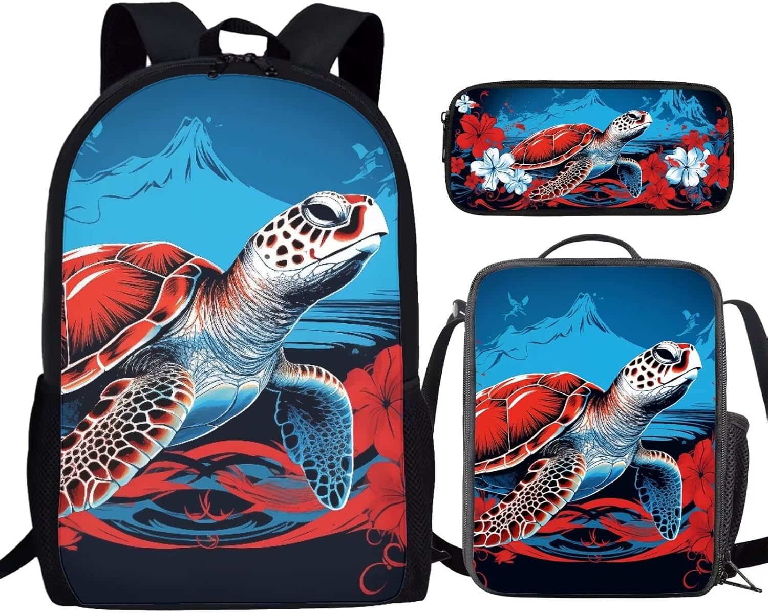 Flame Shark Backpack for Boys 3 in 1 Cool Lightweight Kids Bookbag with Lunch Box 17 Inch Large Capacity Teens School Bags 10-12 Years Old for Middle Elementary Travel Daypack