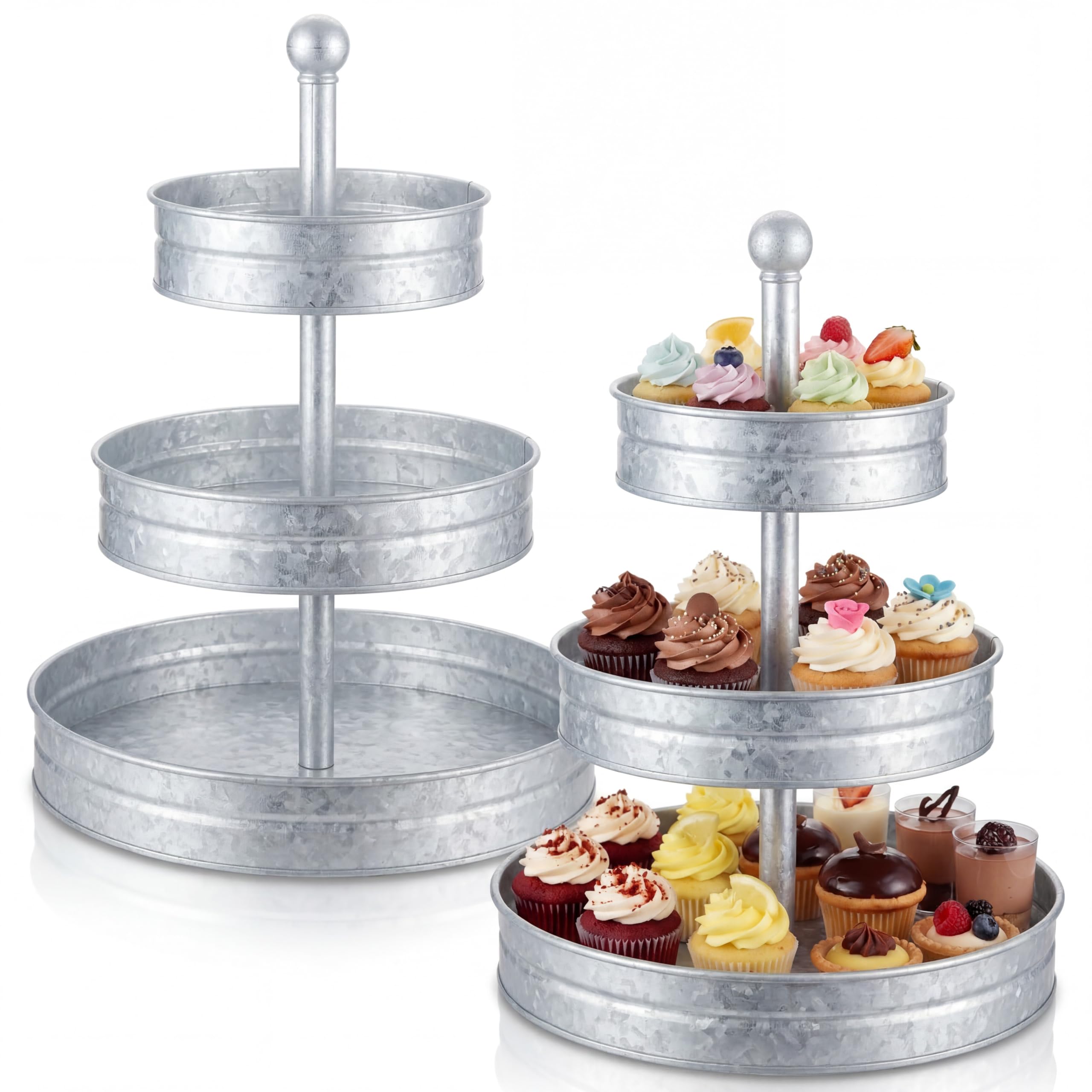 Plateau rond en métal galvanisé à 3 niveaux pour manquer de place sur votre table de fête