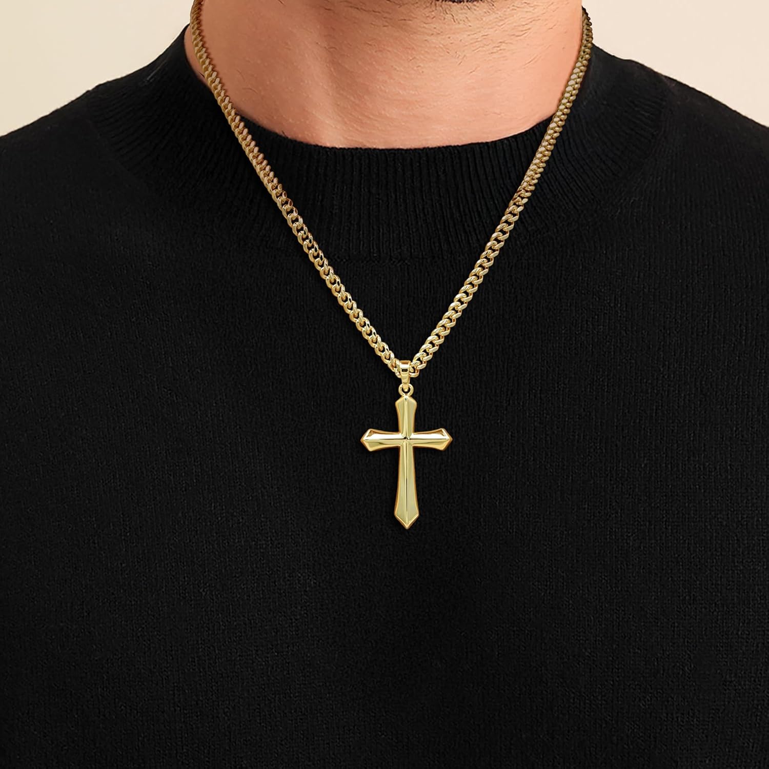 Mens Cross Necklaces 14K Gold Cross Necklace for Men Gold Crosses Chain Necklaces for Men Minimalist Design with Cuban Chain Crosses Pendant Necklace for Mens