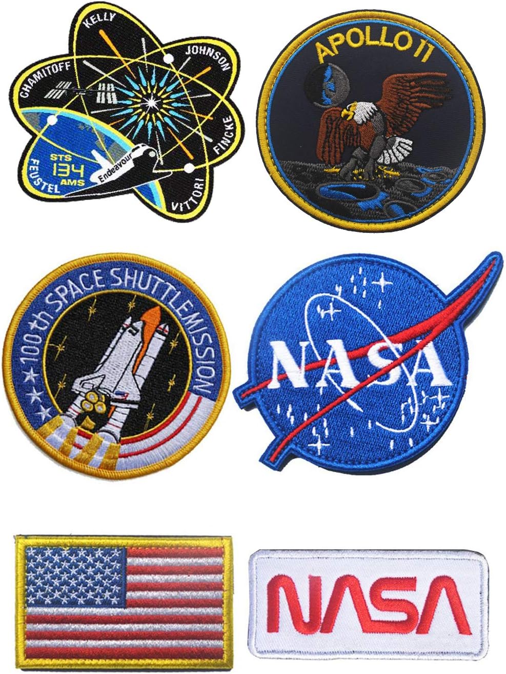 WZT 6 Pcs Tactical Flag Patch - Combination USA NASA Patch Embroidered Morale Lot Military Embroidered Patches