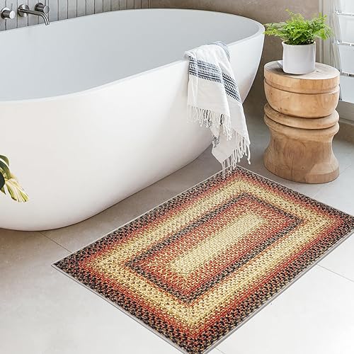 Miniatura 8 de FairOnly Tapete lavable de 2 x 3 pulgadas, borde marrón, para puerta de piso, tapete moderno de entrada, no desprende pelusa, lavable para