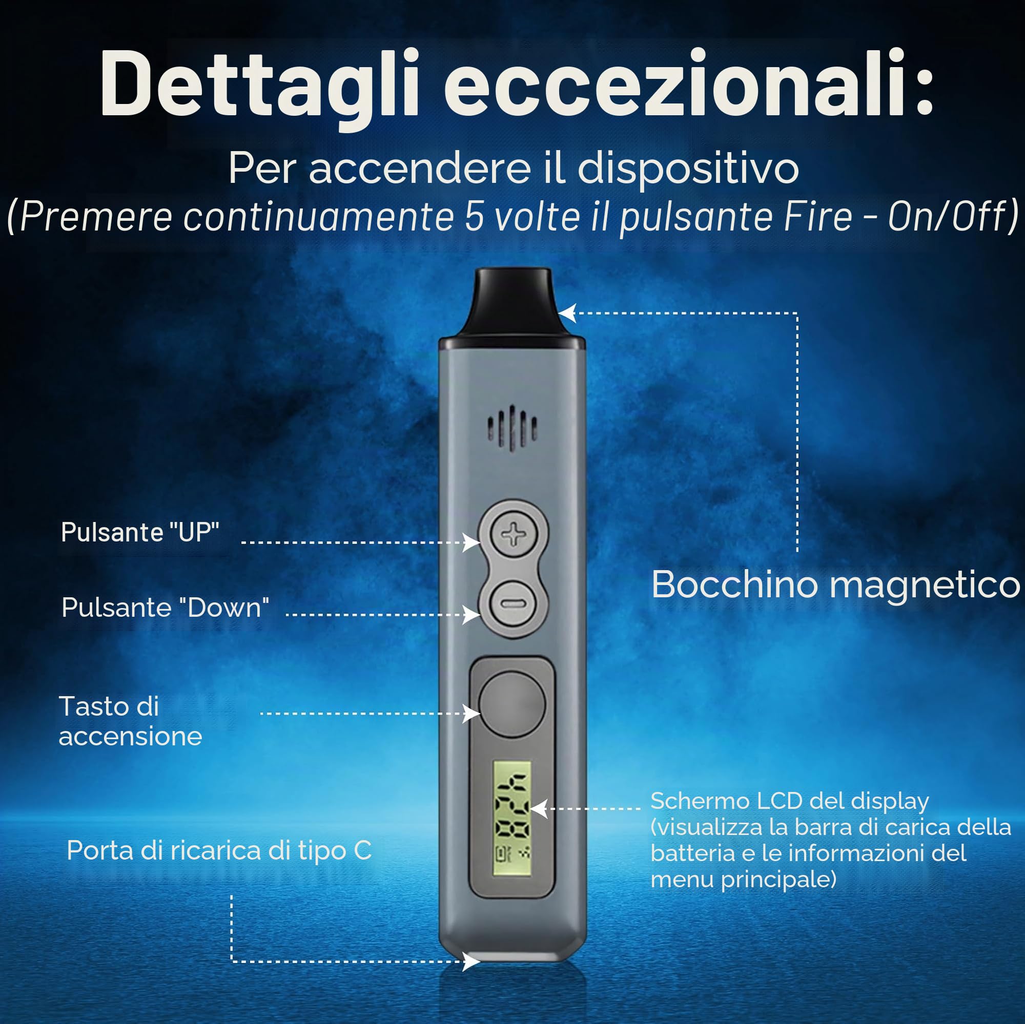 OVADA Vaporizzatore con Schermo | Controllo Temperatura Vapore Secco | Portatile Grande Intervallo Temperatura | Ricarica Rapida in Ceramica | Vapore Erbe (Grigio)