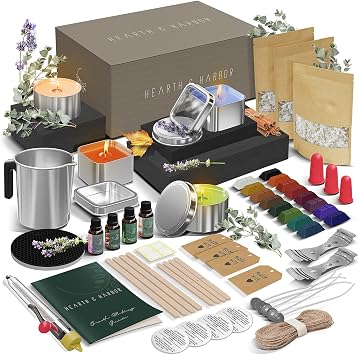 Hearth & Harbor Organic Soy Candle Making Kit for Adults, DIY Crafts, Complete Candle Making Supplies Include Natural Soy Wax, Tins, Scents, Dyes, Wicks & More Gift Idea, Perfect Home Decor 2 Lbs