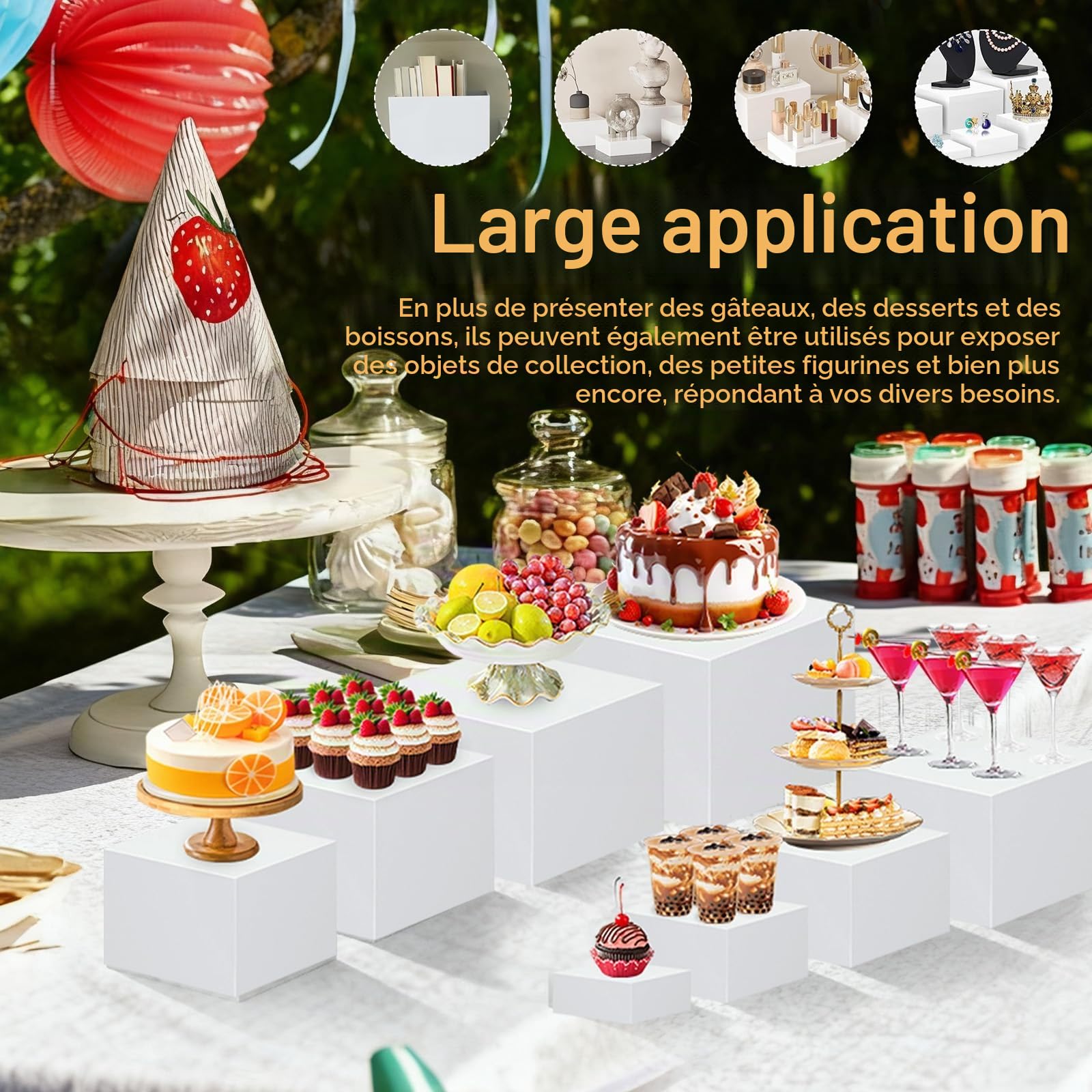 Lot de 8 Présentoirs à Dessert en Acrylique Blanc, Presentoir Aperitif Buffet, Présentoirs pour Gâteaux Support Cubique Emboîtable Boîte de Rangement pour Bonbons, pour Décoration de Fête