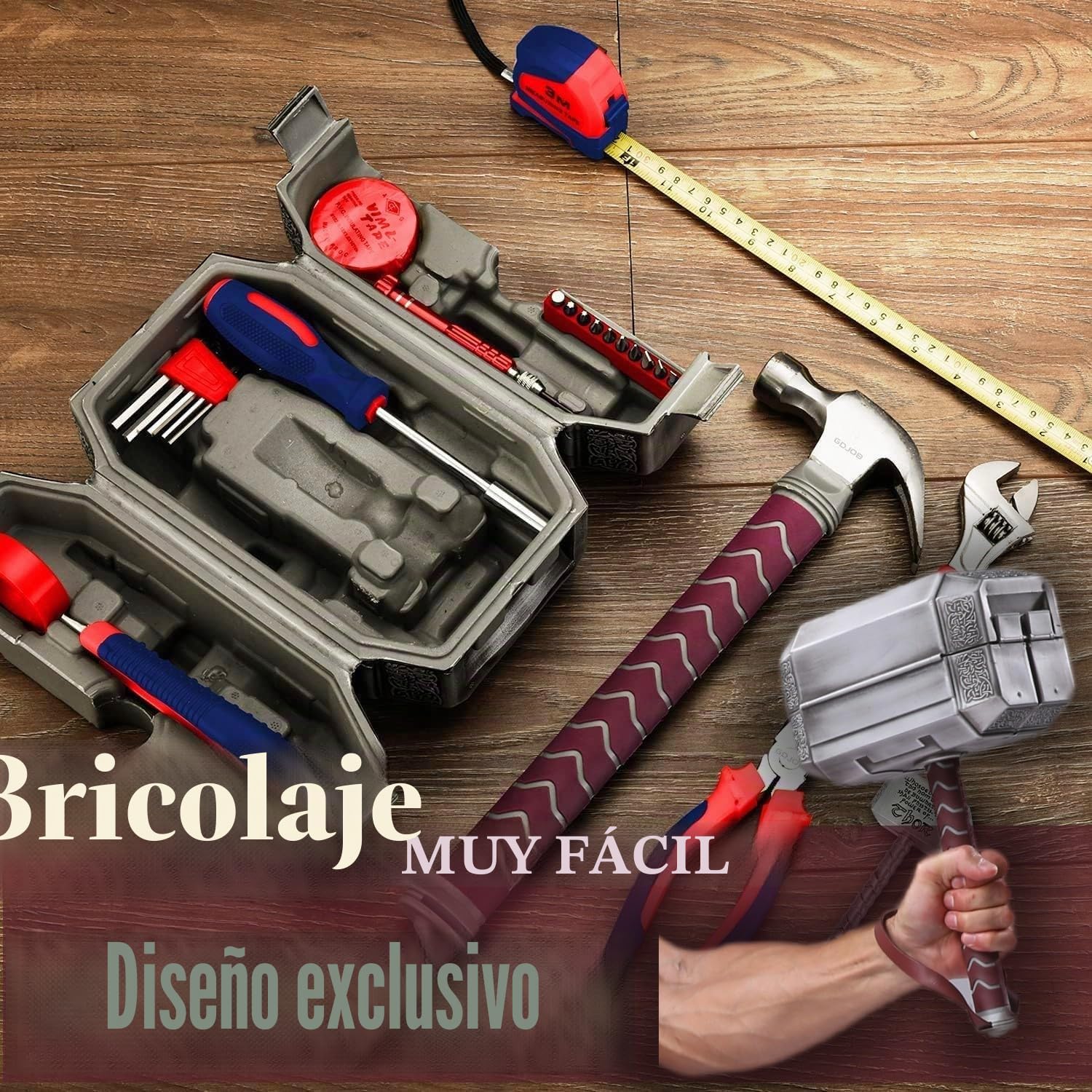 Kit de herramientas martillo de Thor, caja de herramientas para el hogar llena de herramientas para reparaciones diarias, alicates, kits de reparación de bricolaje, herramientas múltiples, accesorios