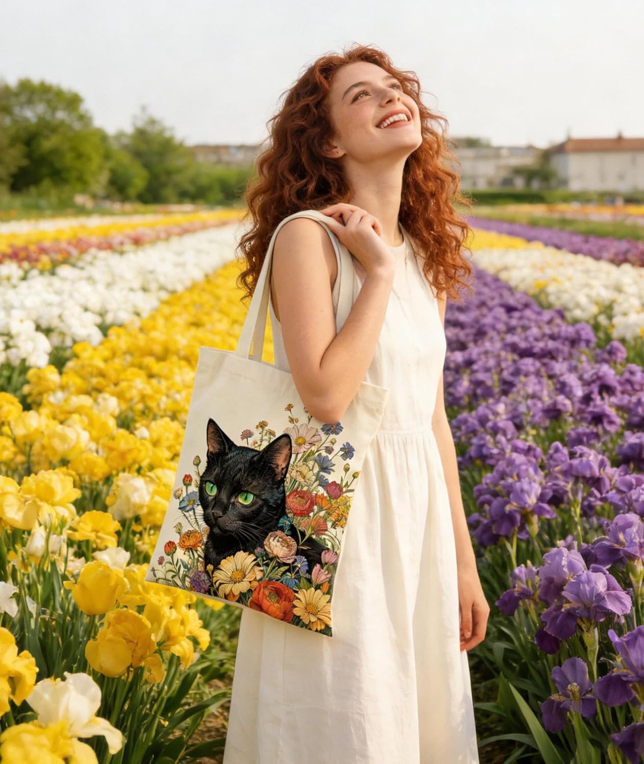 Women's Canvas Tote Bags with Inner Pockets & Metal Snap, Reusable Tote Bag for Girl's Vacation Travel Gym Shopping - Image 2