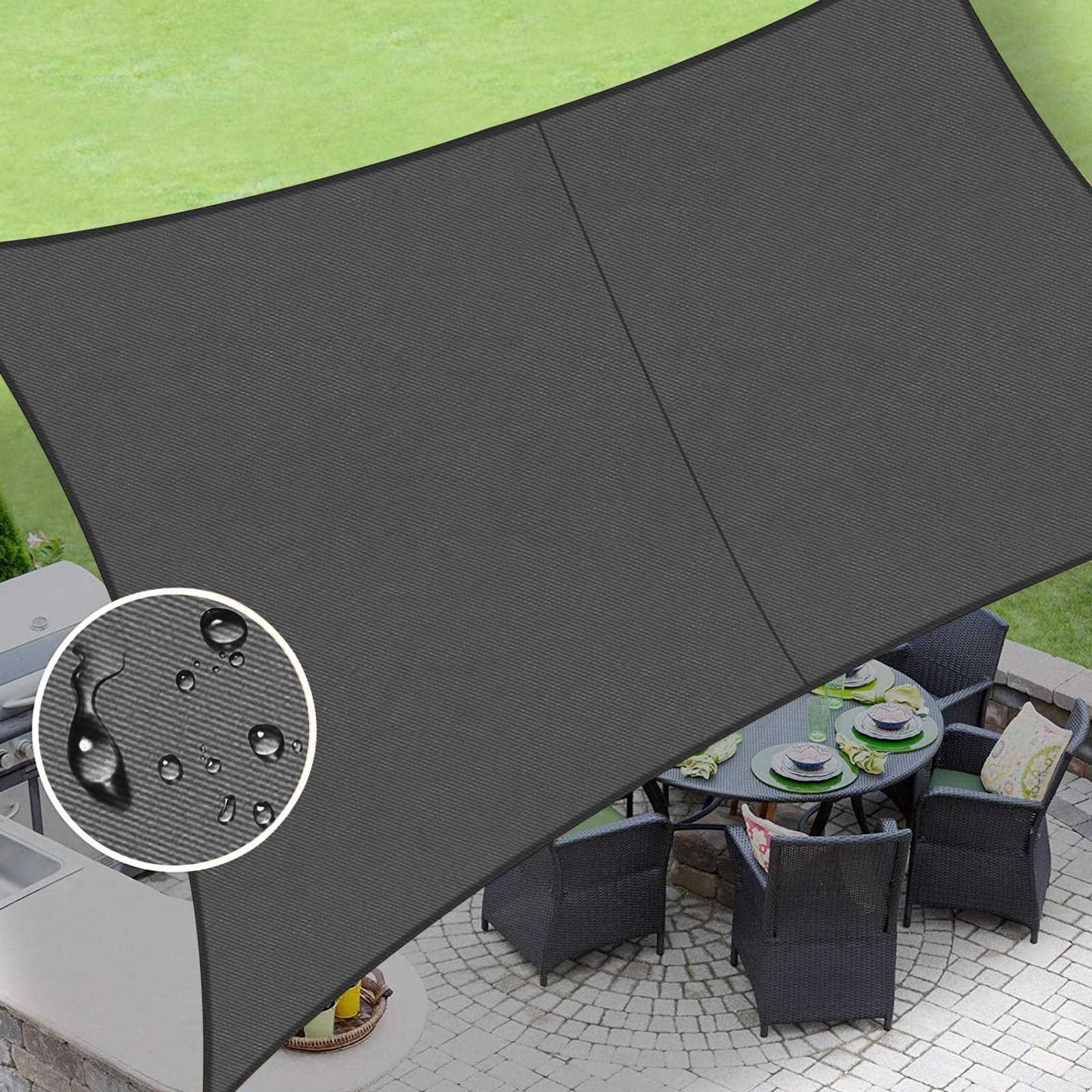 LOVE STORY Waterproof 10'x13' Rectangle Dark Grey Sun Shade Sail Cannoy UV Resistant for Outdoor Patio Garden Backyard (We Make Custom Size)