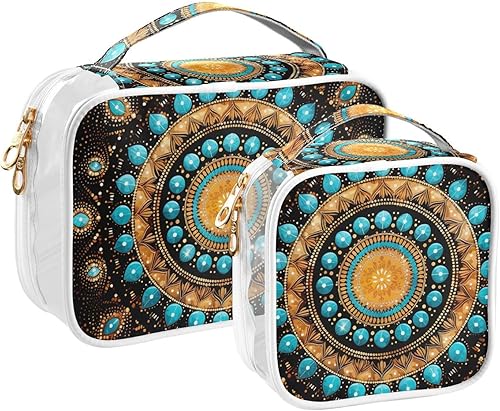 Color Mandala Boho Clear Toiletry Bag for Traveling,2 Pack Makeup Cosmetic Bag with Zipper,Travel Bag for Toiletries,Travel Essentials 21215048