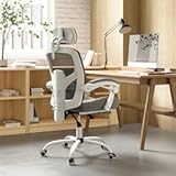 Sweetcrispy Office Computer Desk Chair with Footrest&comma;Ergonomic High-Back Mesh Rolling Work Swivel Chairs with Wheels&comma;Comfortable Lumbar Support&comma;Comfy Arms for Home&comma;Bedroom&comma;Study&comma;Student&comma;Light Grey